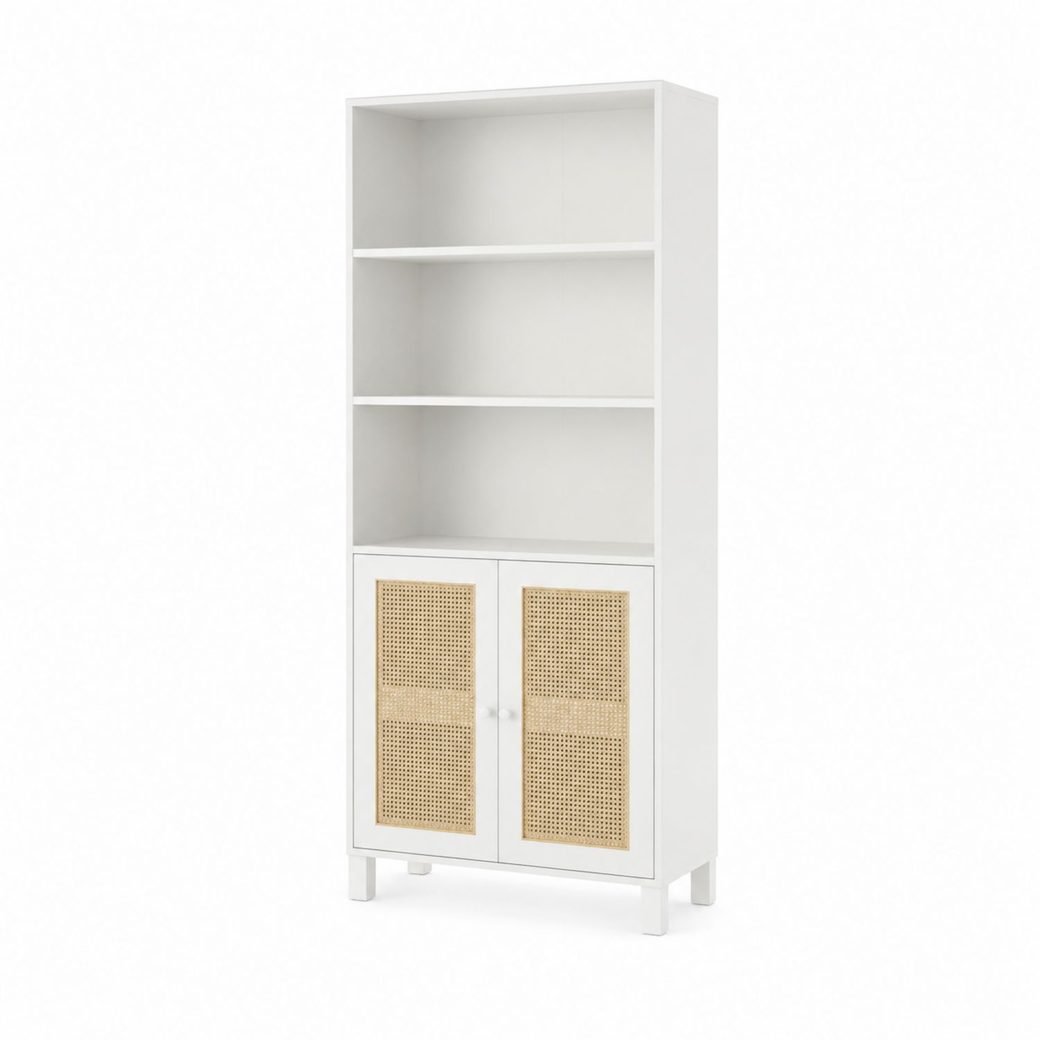 Bibliothèque en MDF avec portes en cannage, Blanc