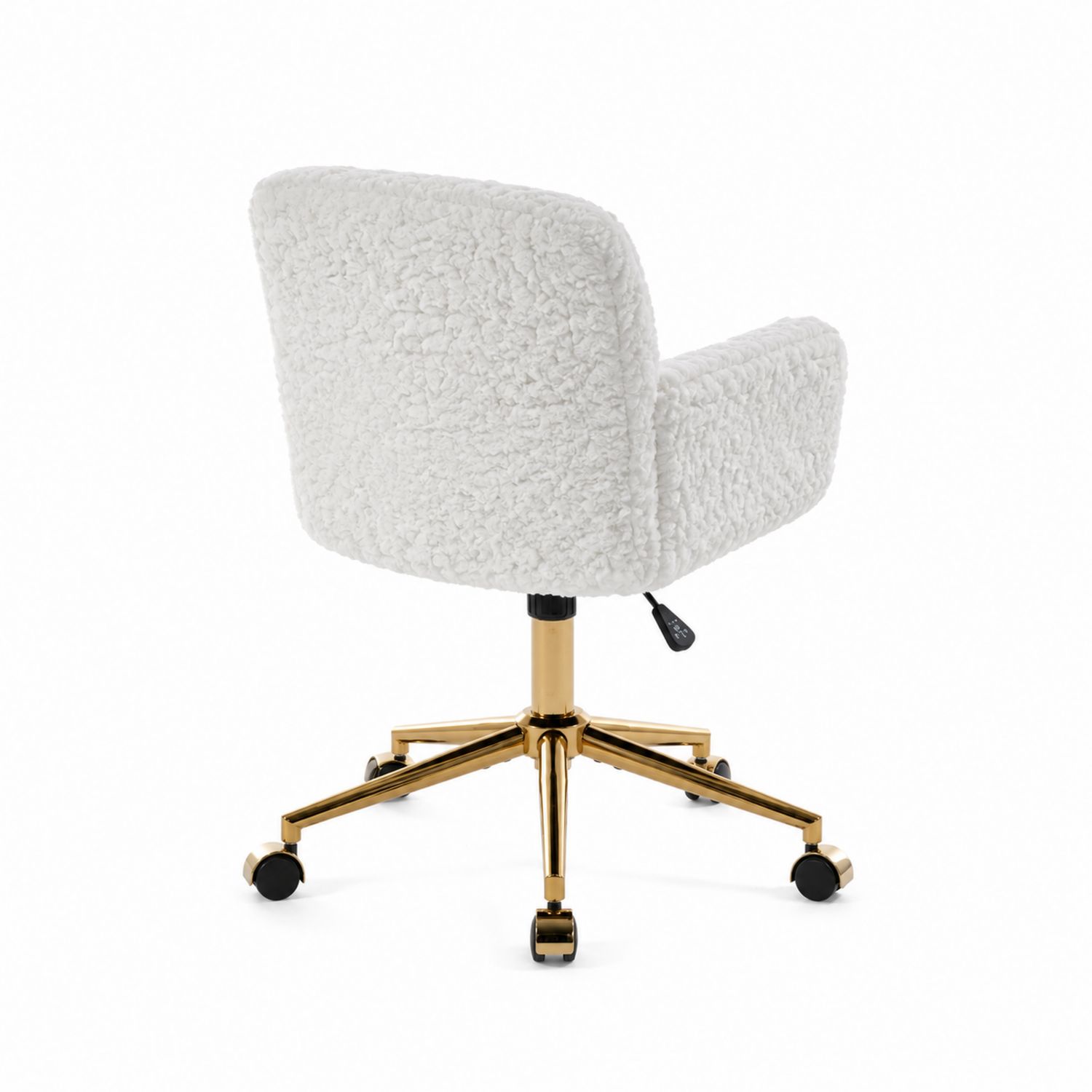 Chaise de bureau en tissu peluche blanc avec base en métal doré réglable