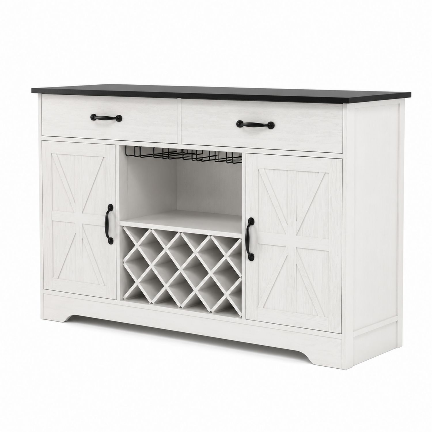 Buffet de Cuisine en Bois et MDF avec Porte-Bouteilles - Blanc