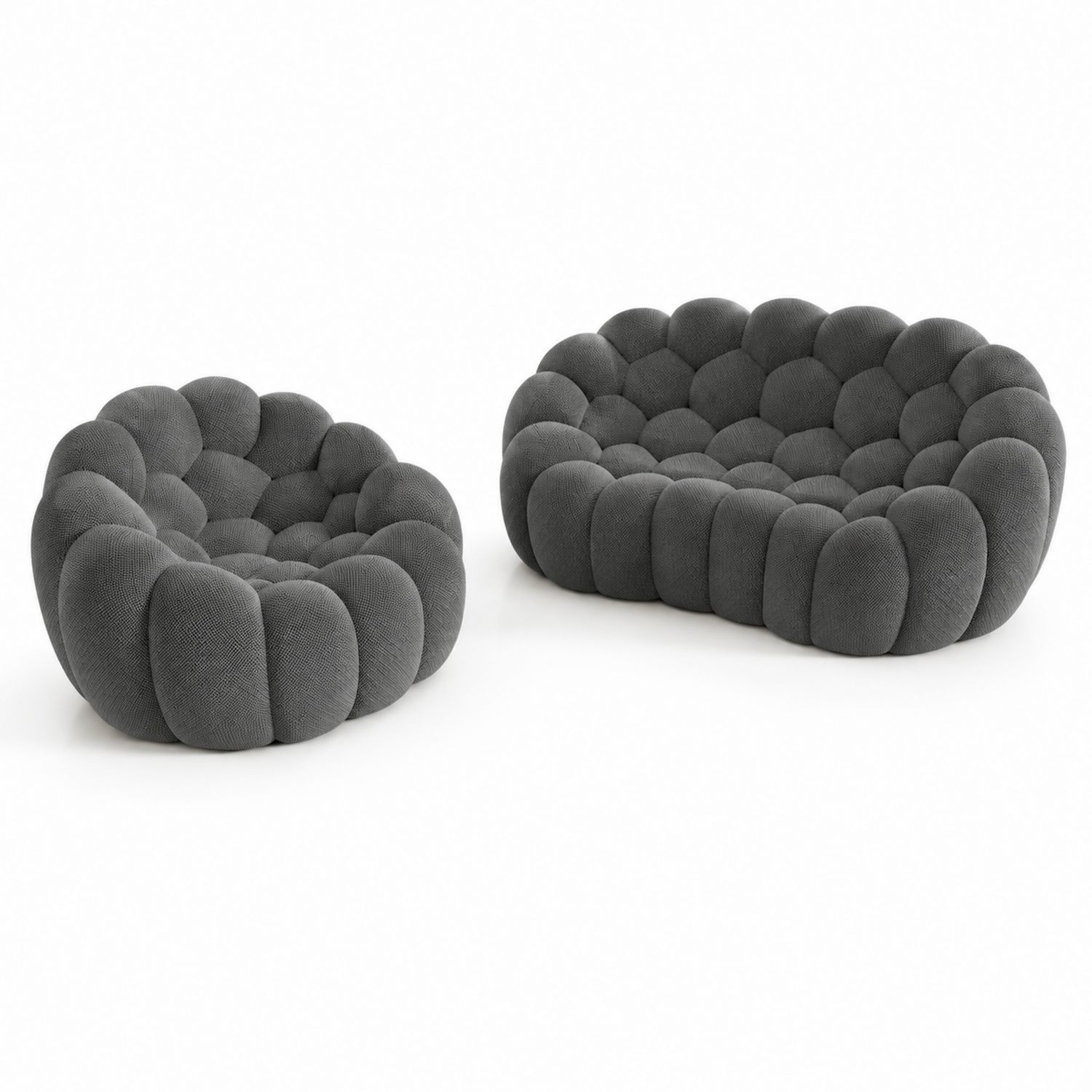 Ensemble de canapé et fauteuil en tissu gris
