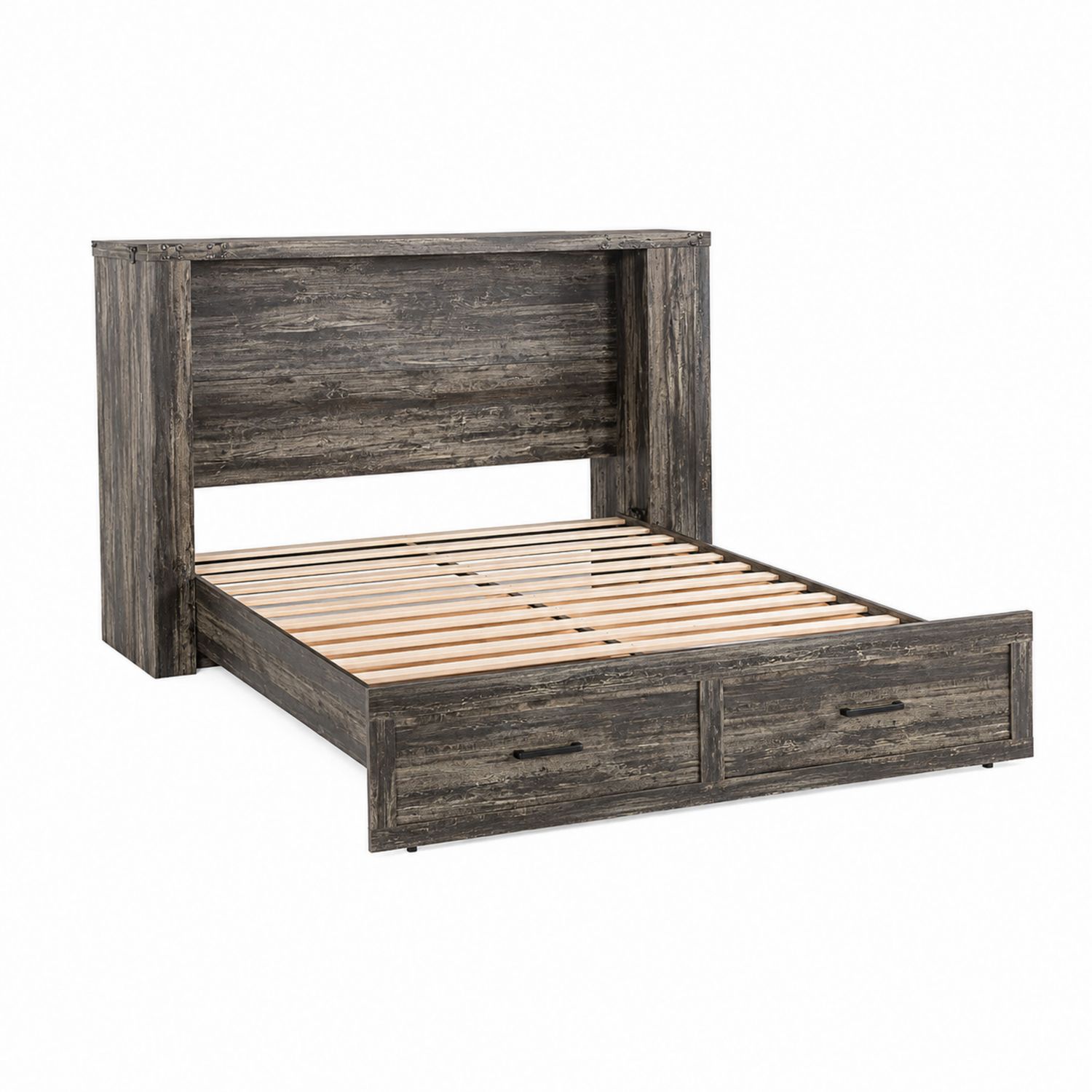 Lit double en bois massif avec rangement Gris foncé