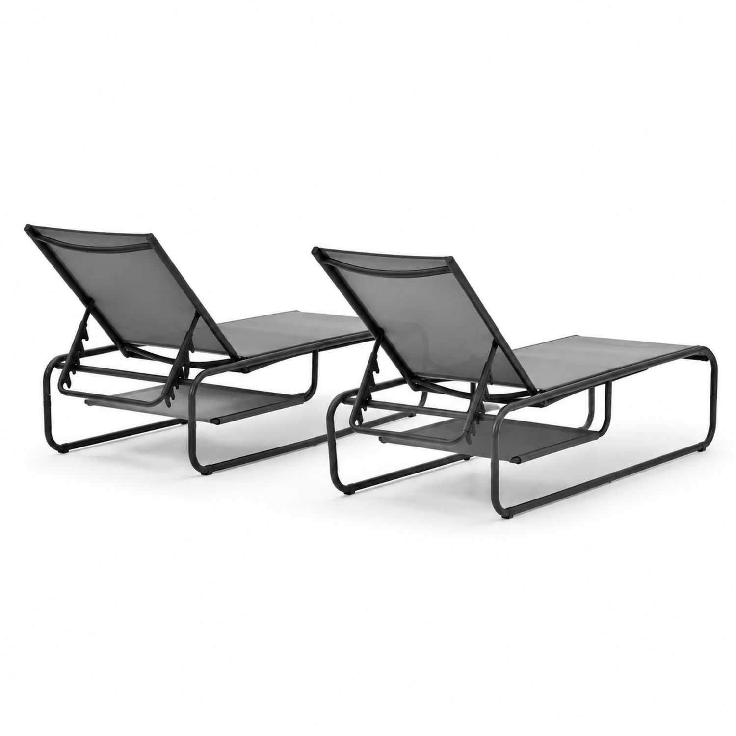 Lot de 2 chaises longues extérieures en métal et textilène Gris