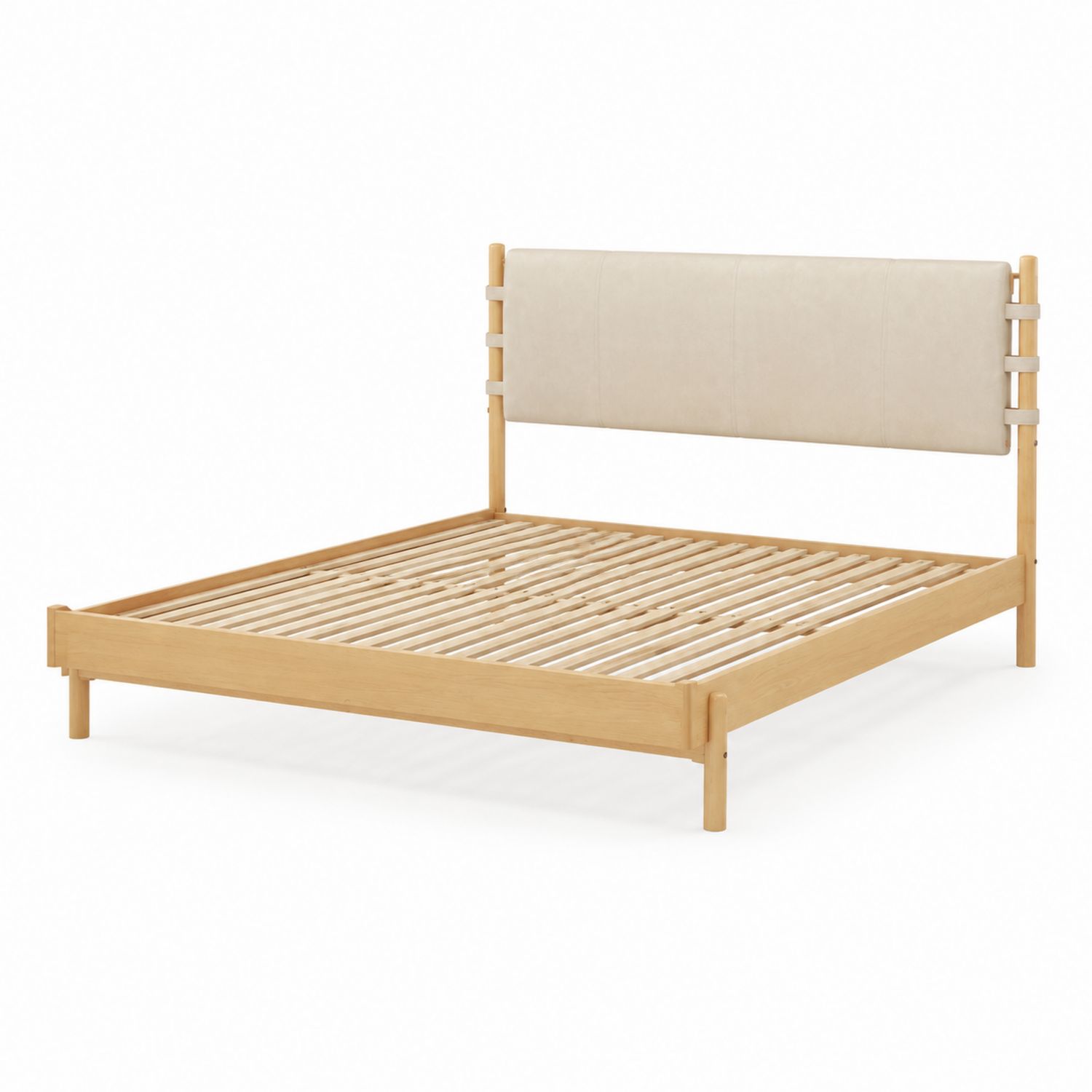 Lit double en chêne avec tête de lit en simili cuir 200x160 cm