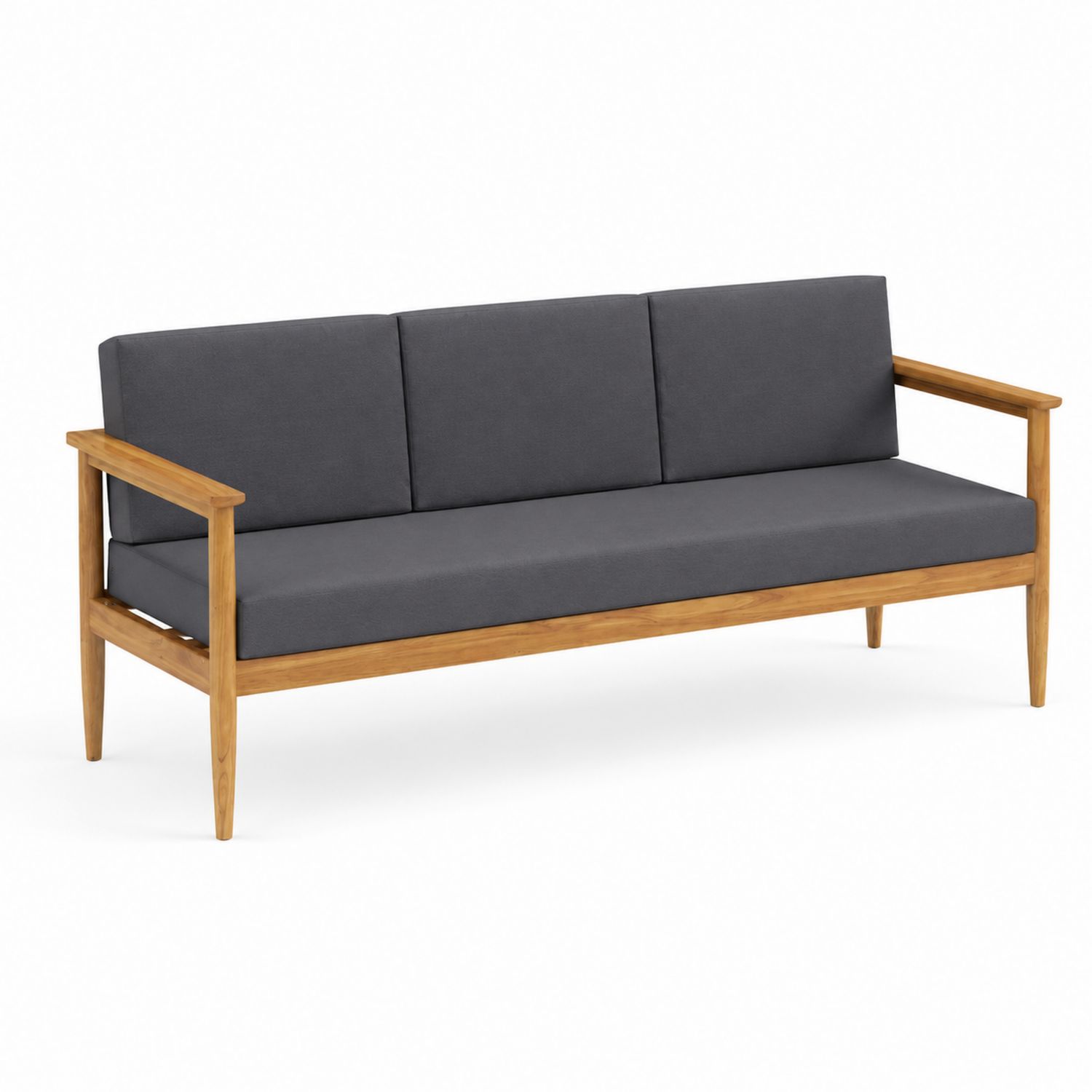 Canapé en bois avec coussins en polyester gris 200 cm
