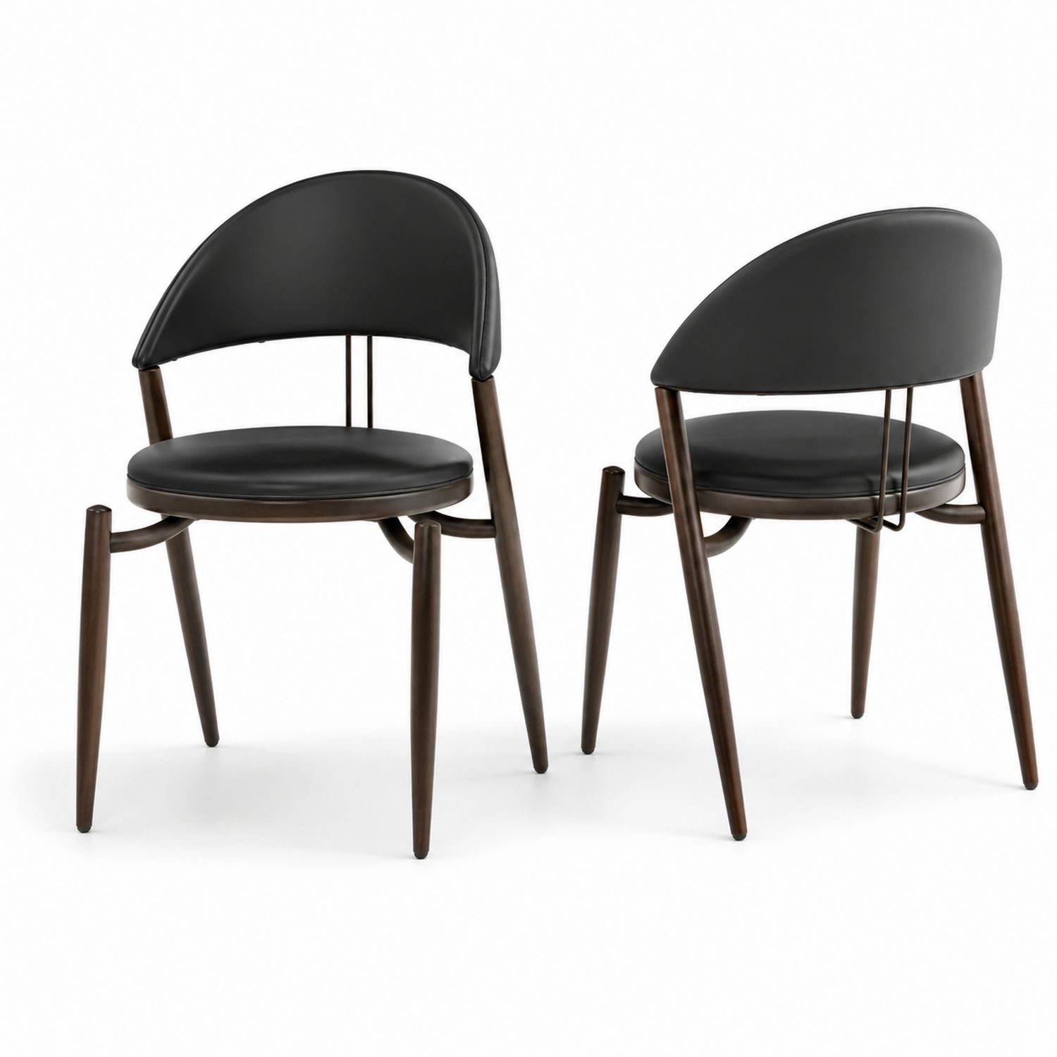 Lot de 2 chaises en bois et cuir noir