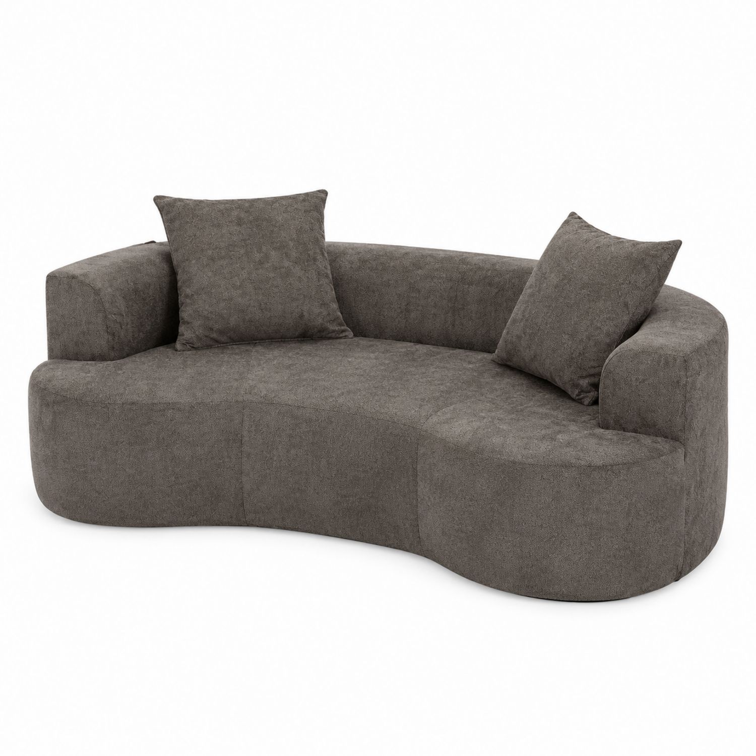 Canapé courbé 3 places en tissu gris foncé avec coussins