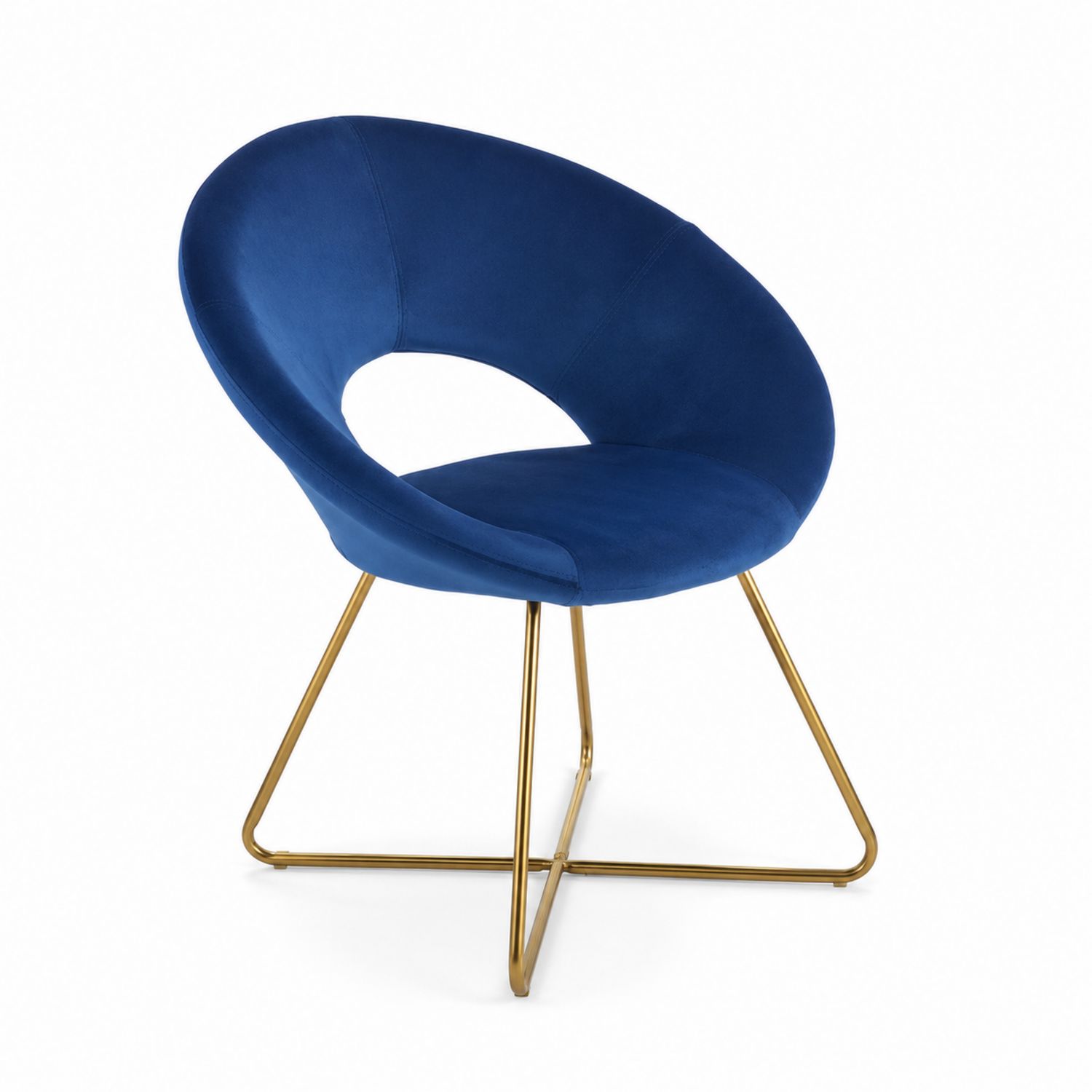 Chaise en Velours Bleu avec Pieds Métal Doré