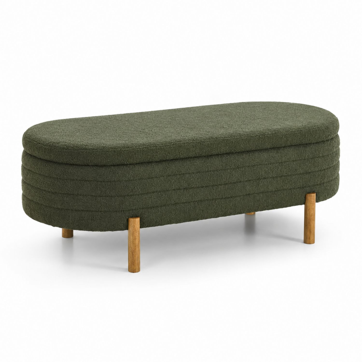 Banc ovale en tissu bouclé vert pieds en bois