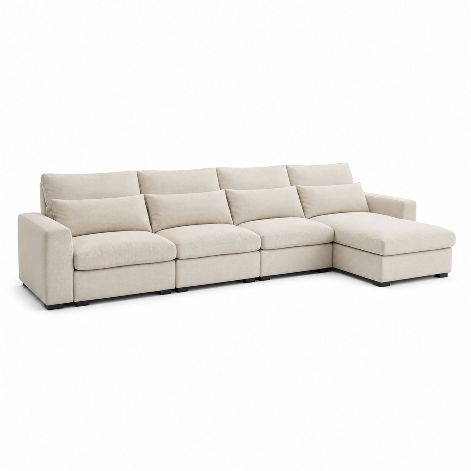 Canapé d'angle modulable 5 places en tissu Polyester Beige
