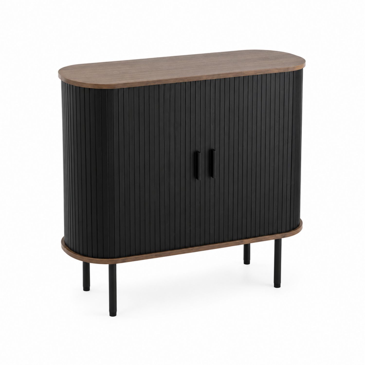 Buffet ovale en bois massif et métal noir