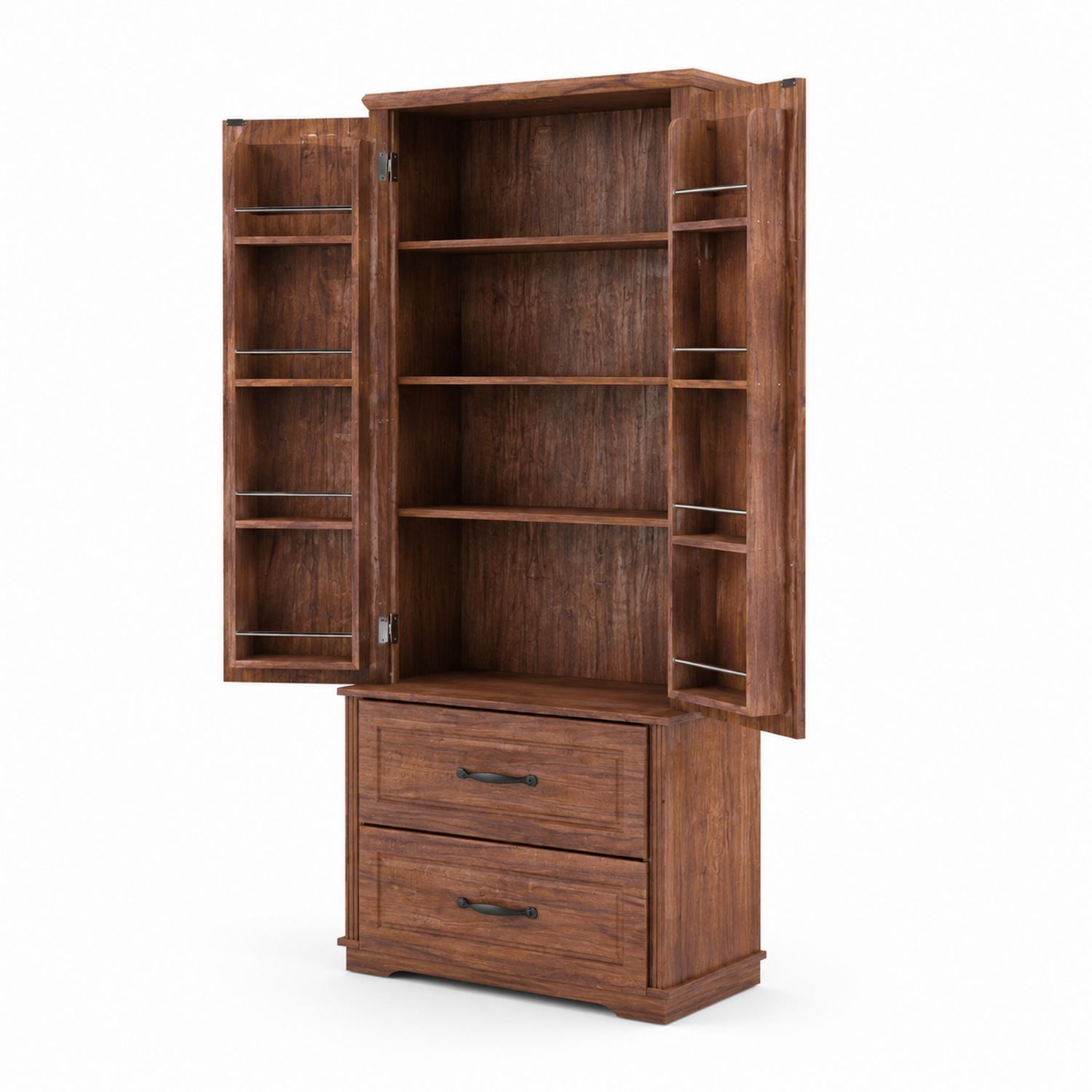 Buffet en bois massif avec portes et tiroirs 120x40x180cm Marron