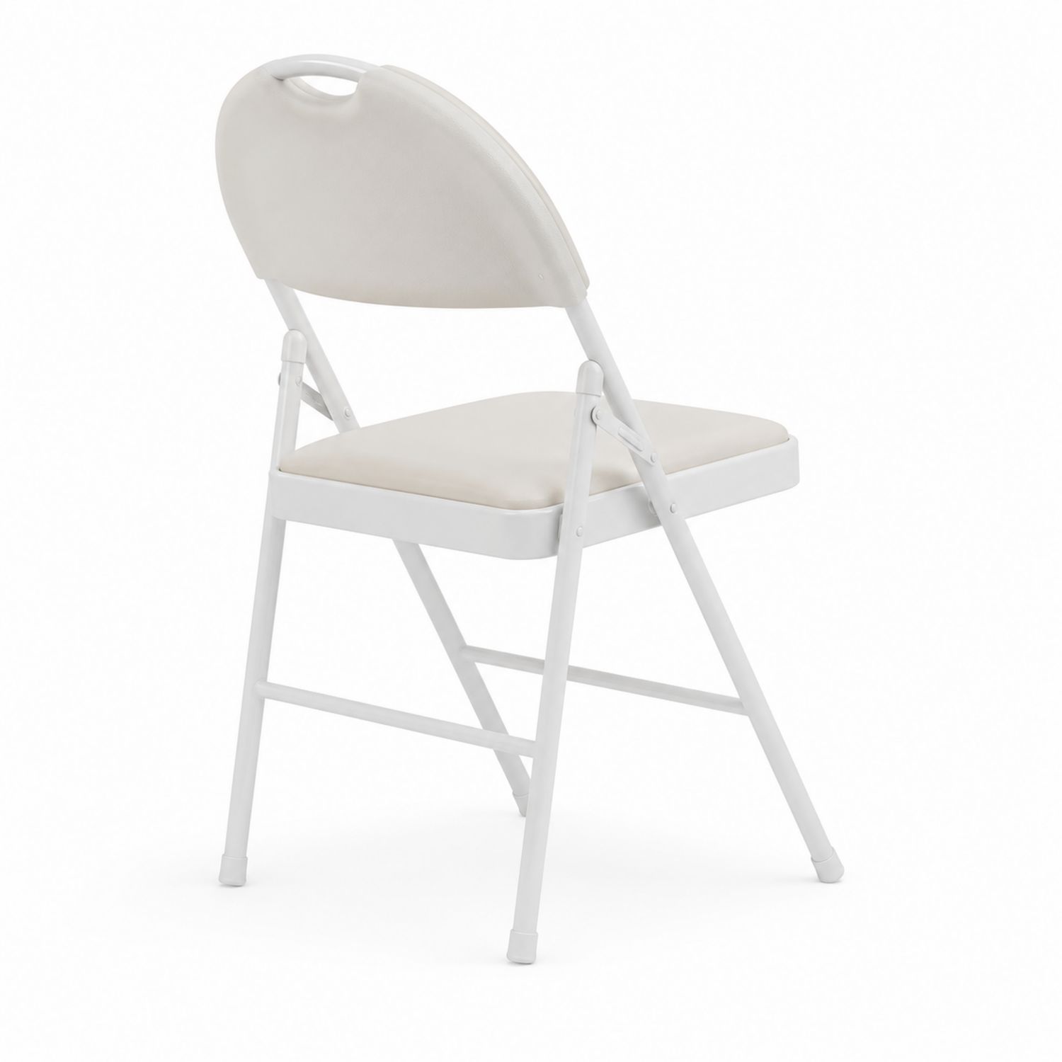 Chaise pliante en métal avec rembourrage en simili cuir blanc
