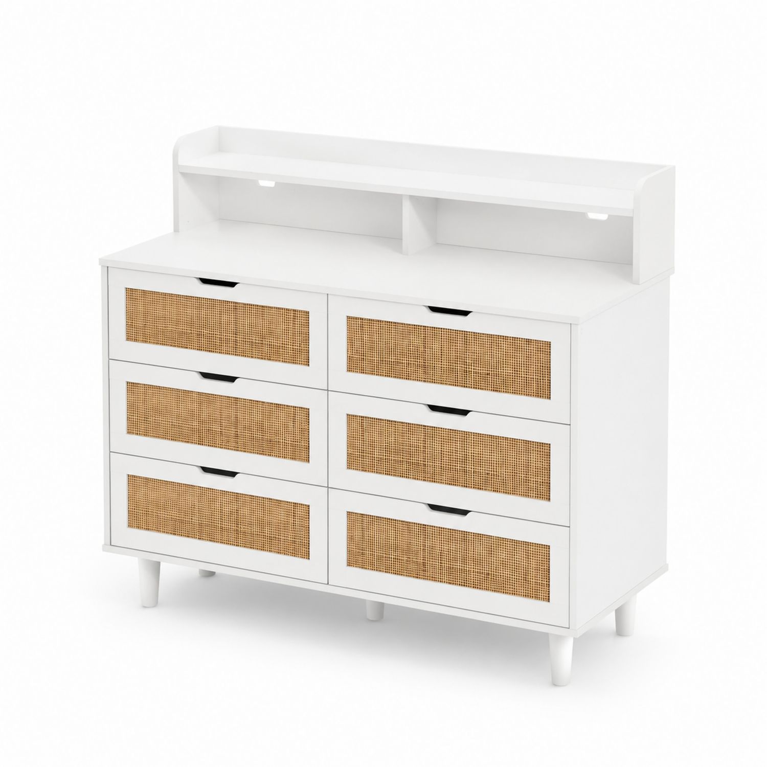 Commode en bois avec 6 tiroirs en rotin blanc 81x103x40 cm