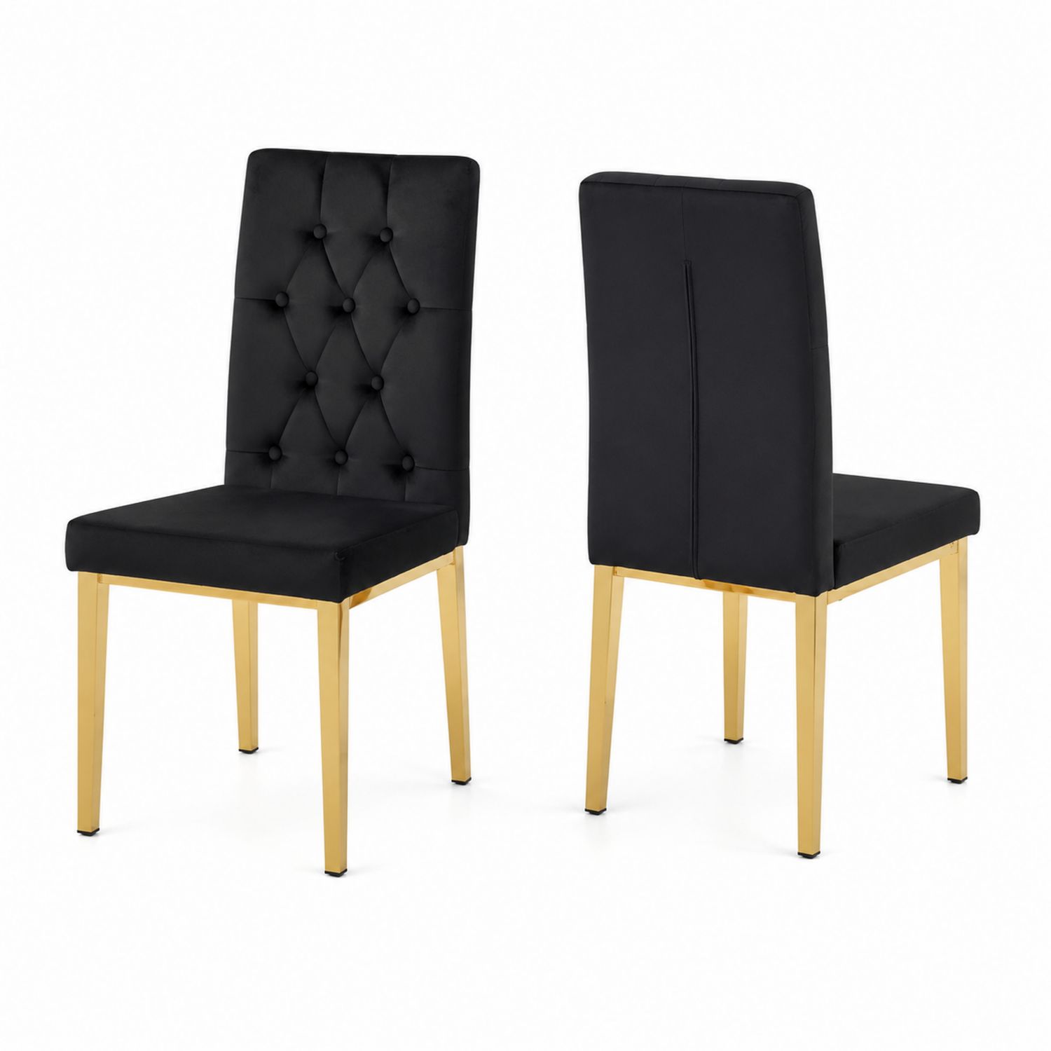 Chaise en velours noir avec pieds en métal doré