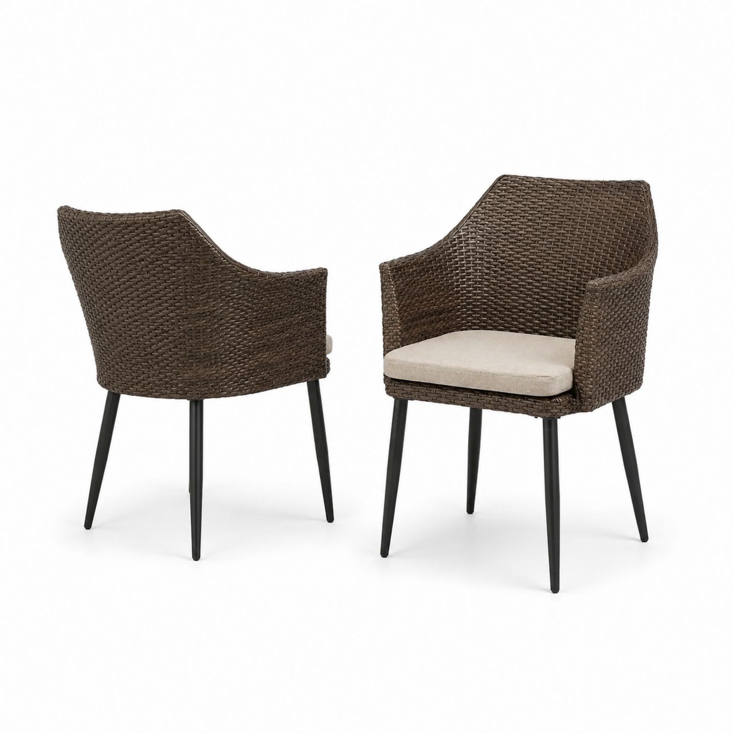 Chaises d'extérieur en résine avec coussin marron, lot de 2