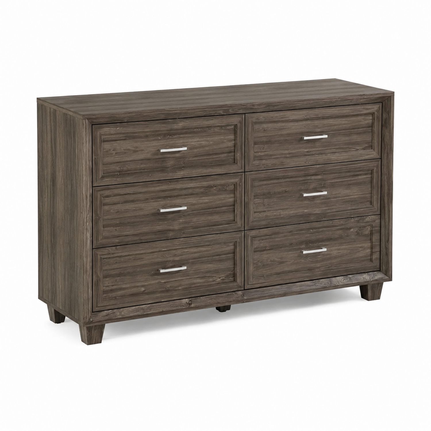 Commode 6 tiroirs en bois avec poignées métalliques