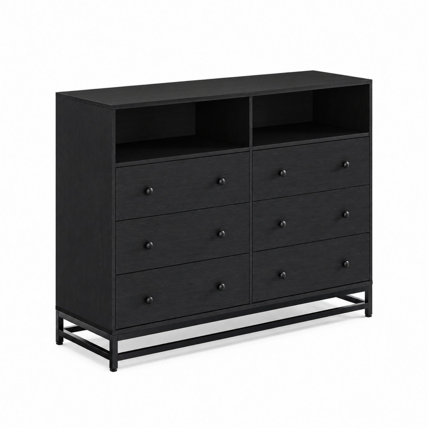 Commode à 6 tiroirs en bois MDF et métal noir