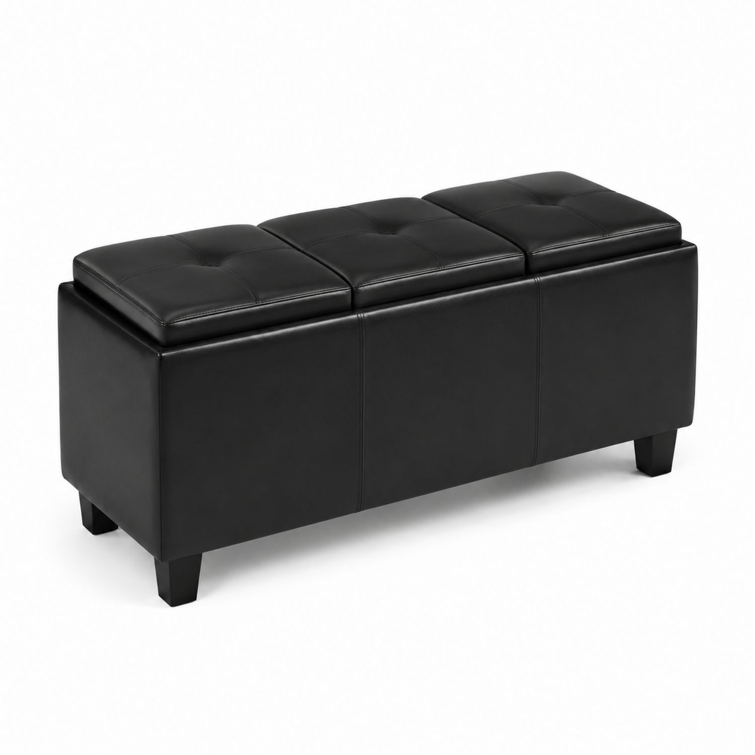 Banc de rangement en bois et cuir synthétique noir 120 x 40 x 45 cm
