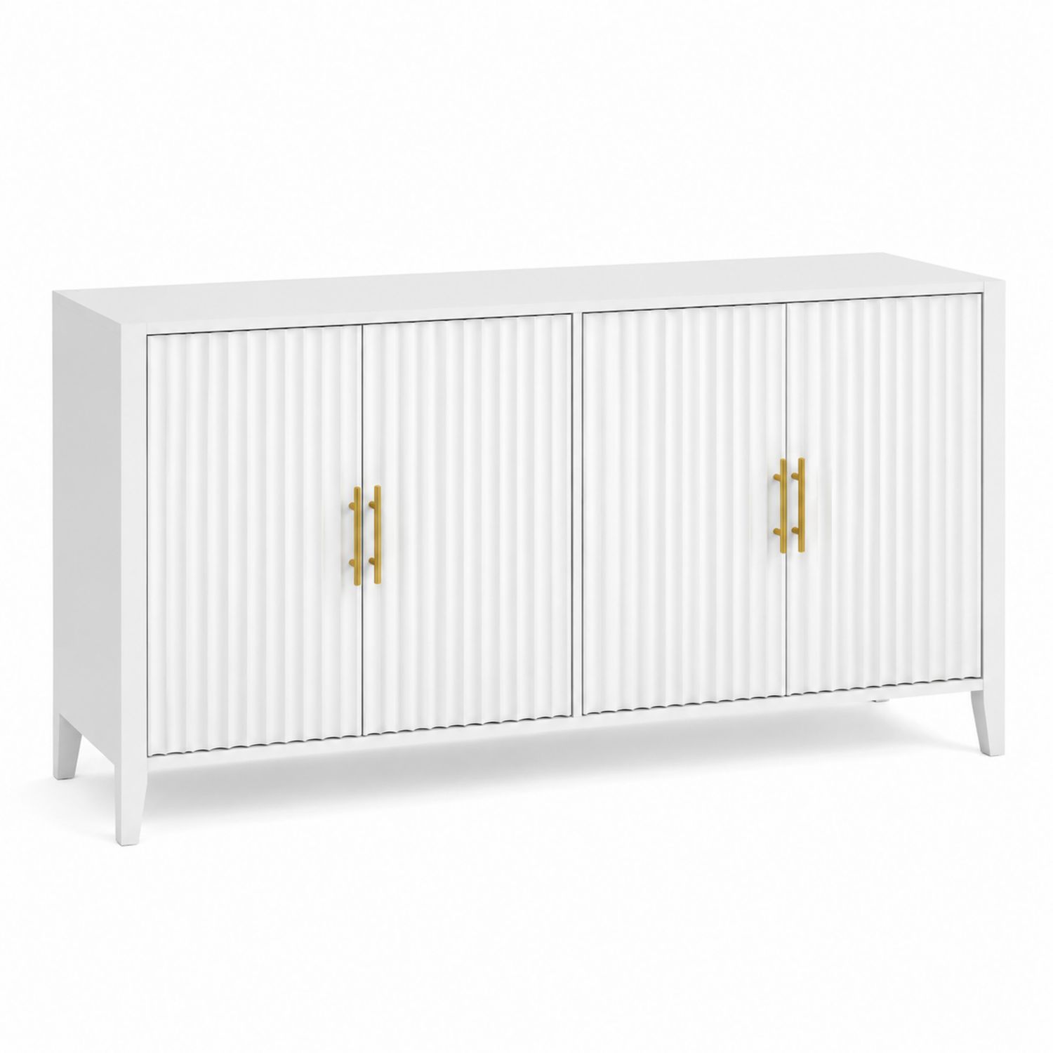 Buffet en bois MDF blanc avec poignées en métal doré