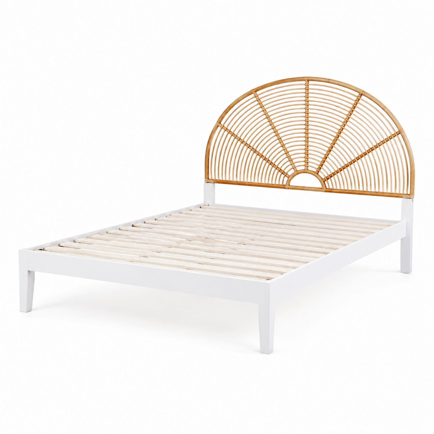 Lit double en bois avec tête de lit en rotin 200x160 cm