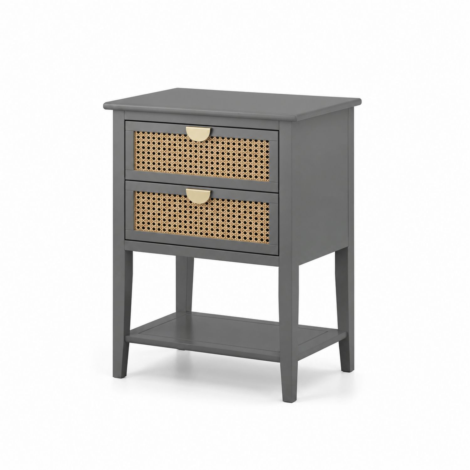 Table de chevet en bois et rotin avec tiroirs en métal
