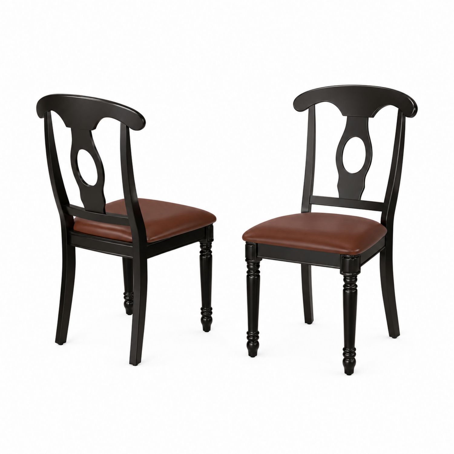 Lot de chaises en bois avec siège en similicuir marron