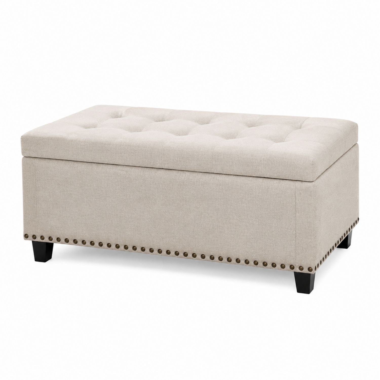 Banc de rangement rectangulaire 102cm en lin beige-solvirekan
