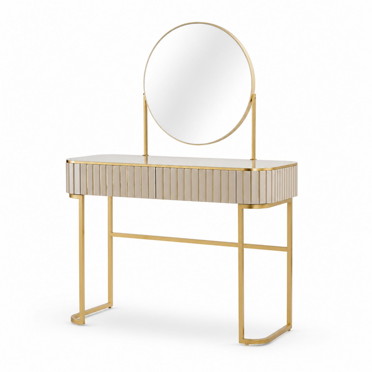 Coiffeuse en Métal Doré avec Miroir en Verre Trempé 120x140x40 cm-solvirekan