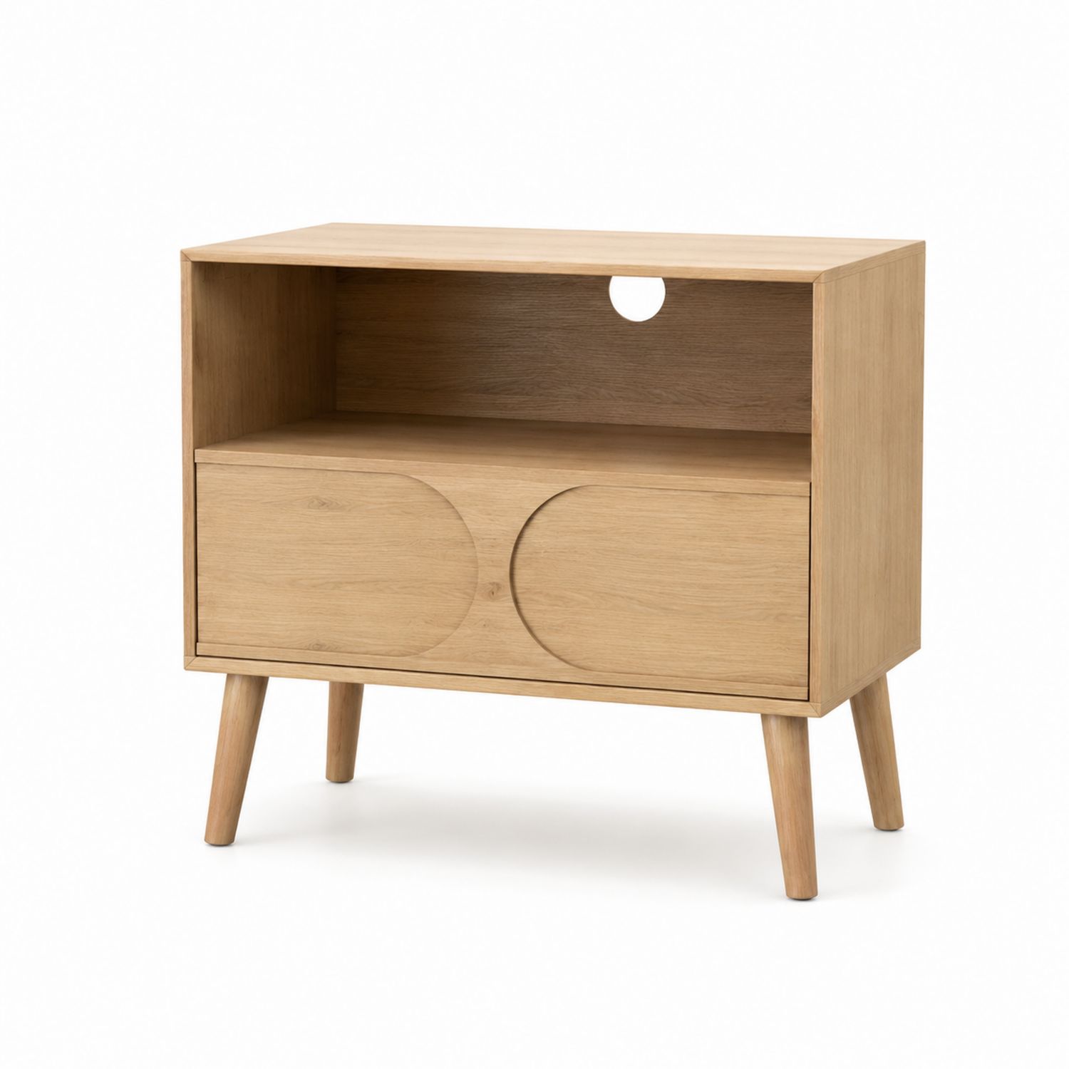Table de chevet en bois avec étagère et tiroir en chêne massif-solvirekan
