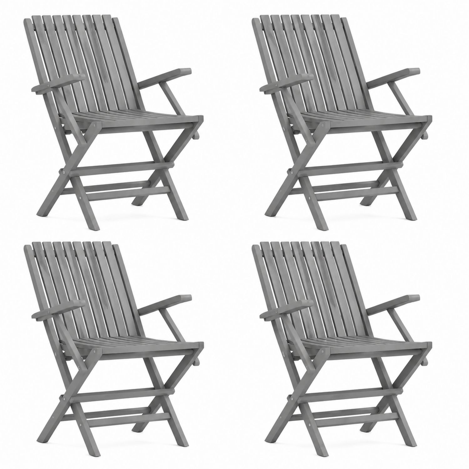 Ensemble de 4 chaises pliantes en bois Gris-solvirekan