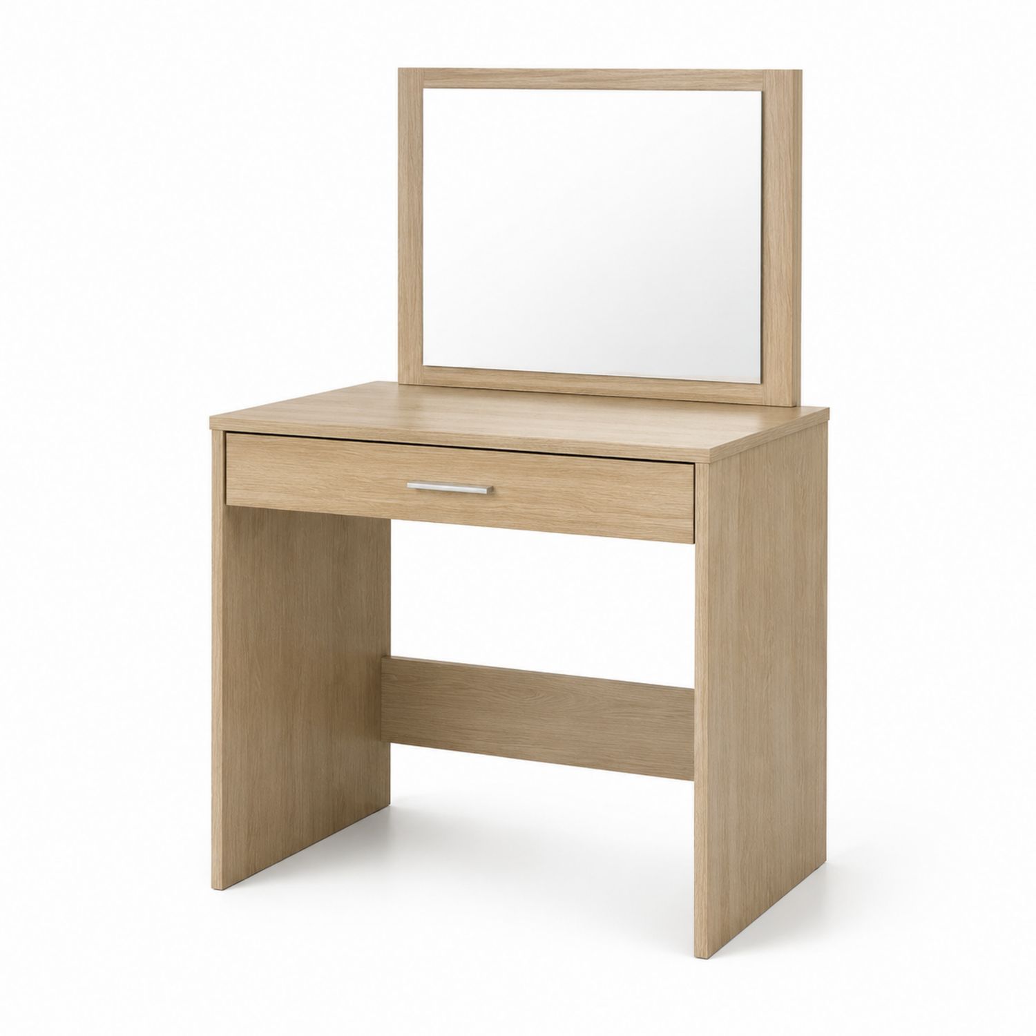 Coiffeuse en Bois Chêne Clair avec Miroir en Verre Trempé-solvirekan