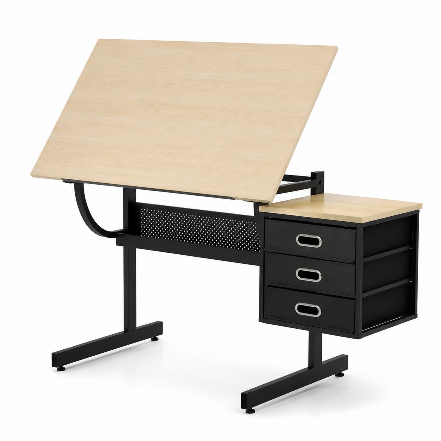 Bureau de Dessin en Bois et Métal avec Tiroirs-solvirekan