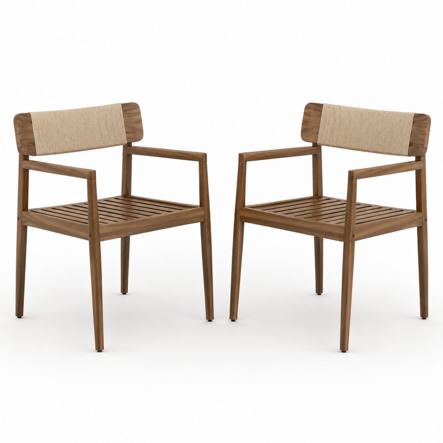 Chaises en bois d'acacia avec dossier en corde, ensemble de 2, Marron-solvirekan