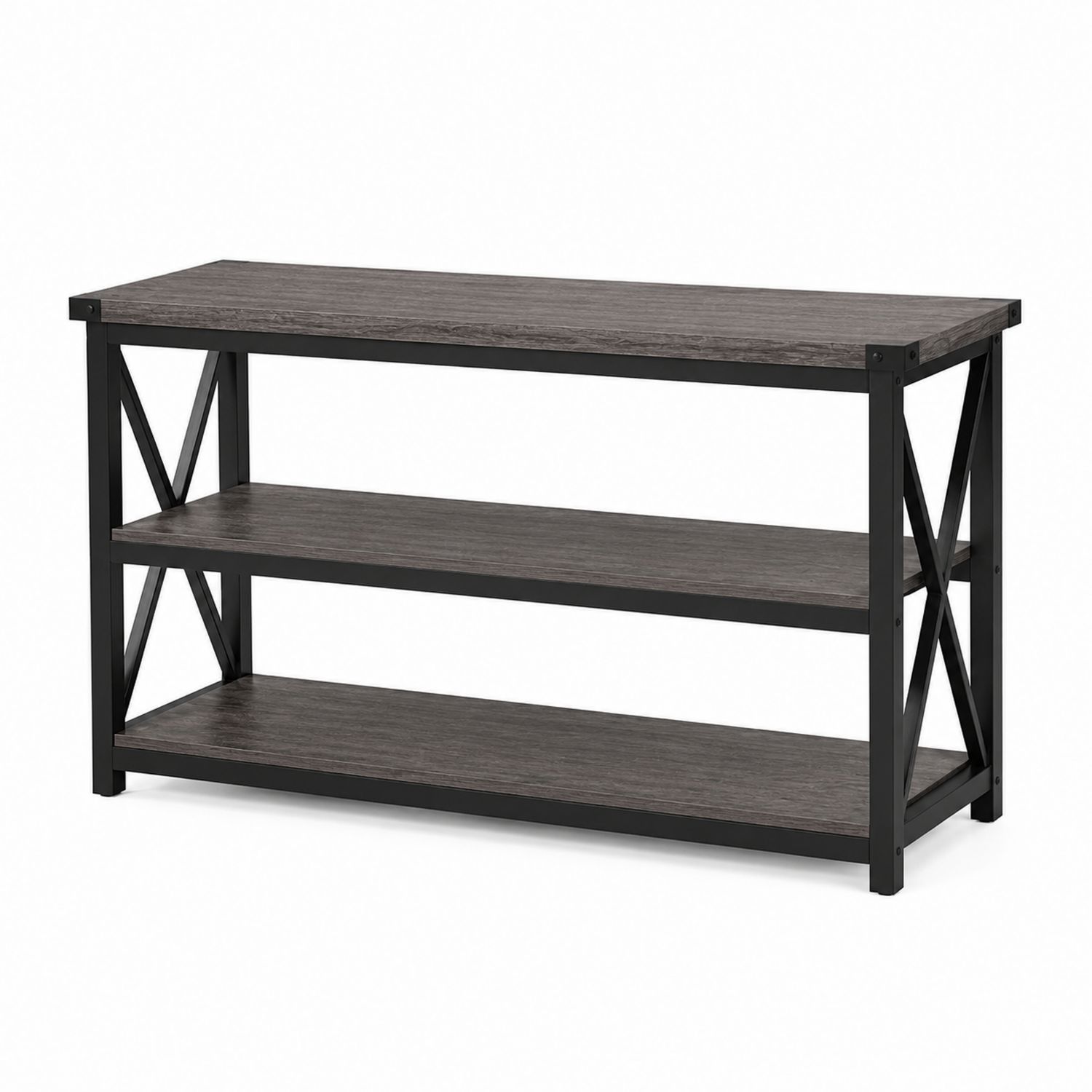 Console en bois composite et métal noir avec 3 étagères-solvirekan