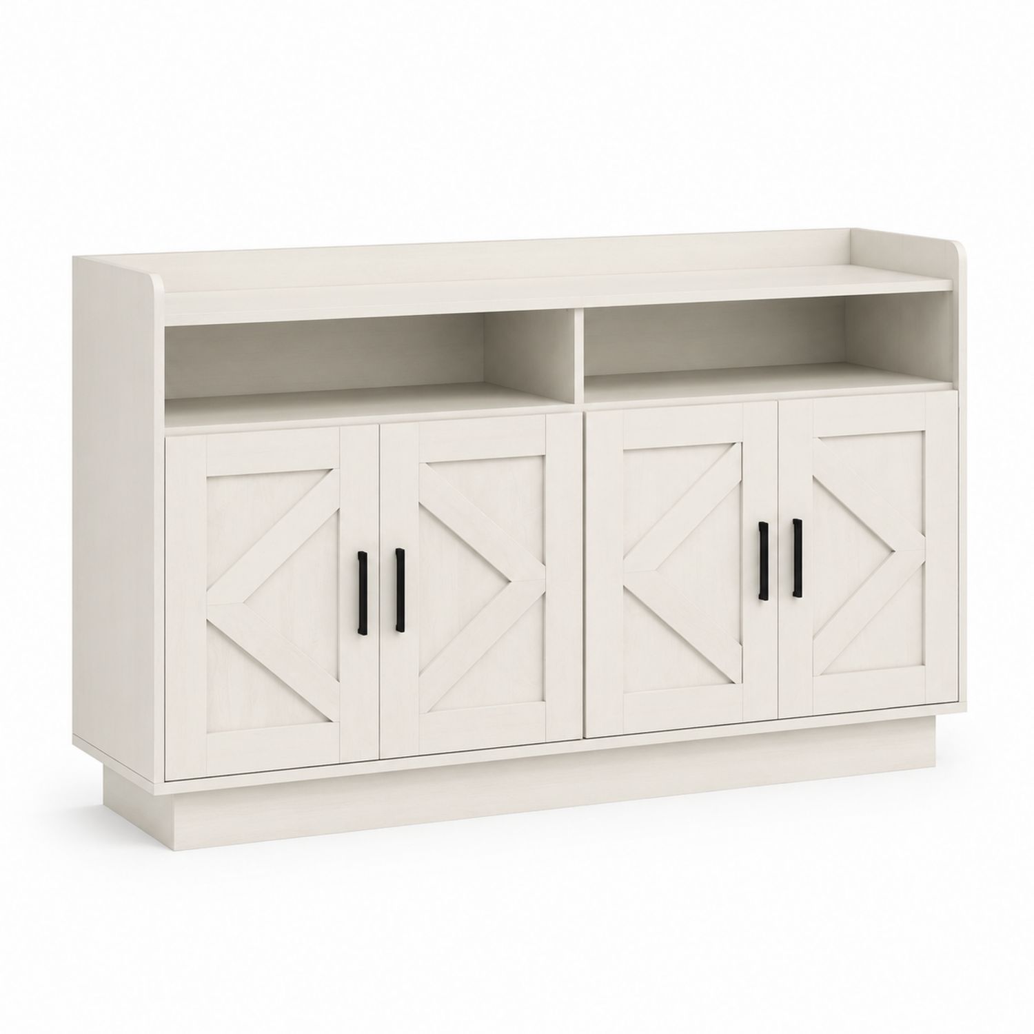 Buffet en Bois Blanc avec 4 Portes et Étagères Ouvertes-solvirekan