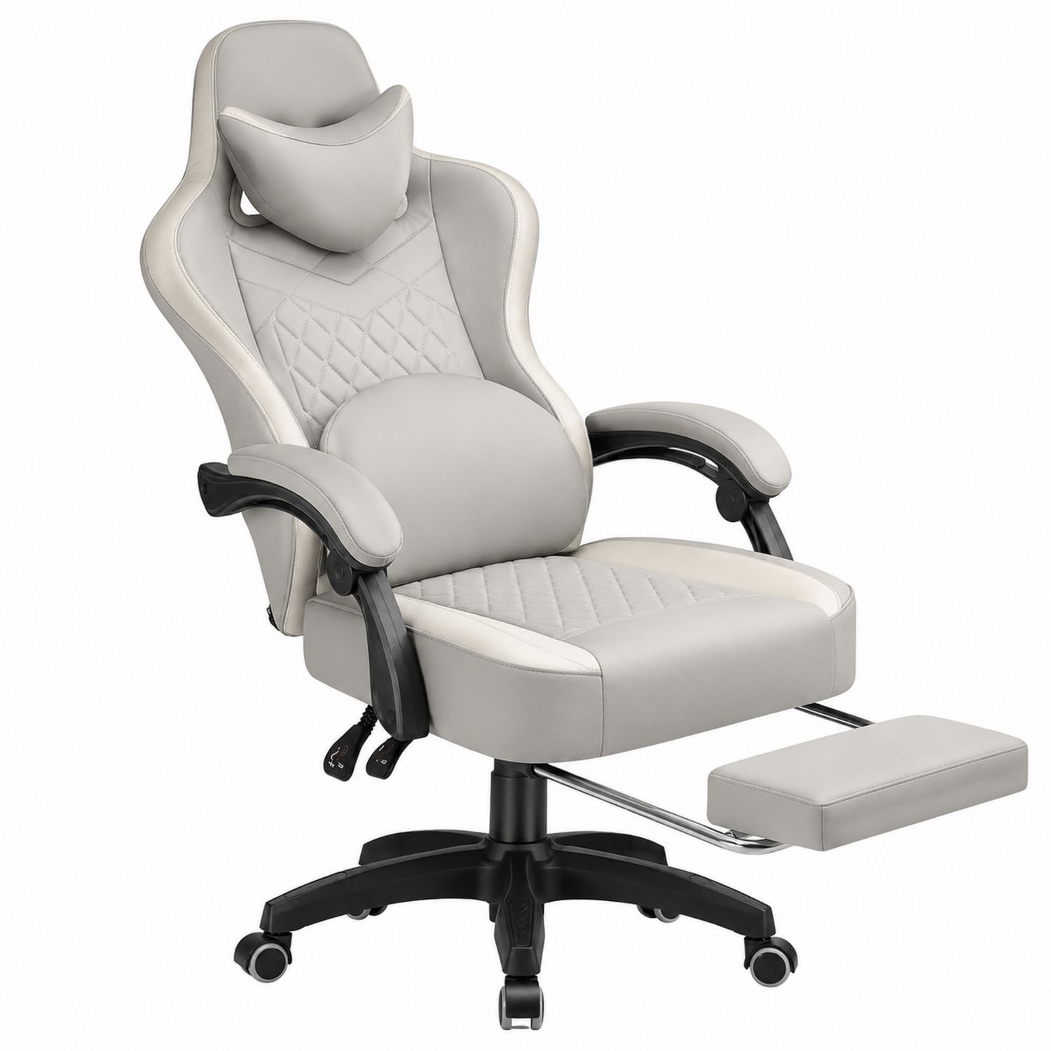 Chaise de bureau en similicuir gris avec repose-pieds rétractable-solvirekan