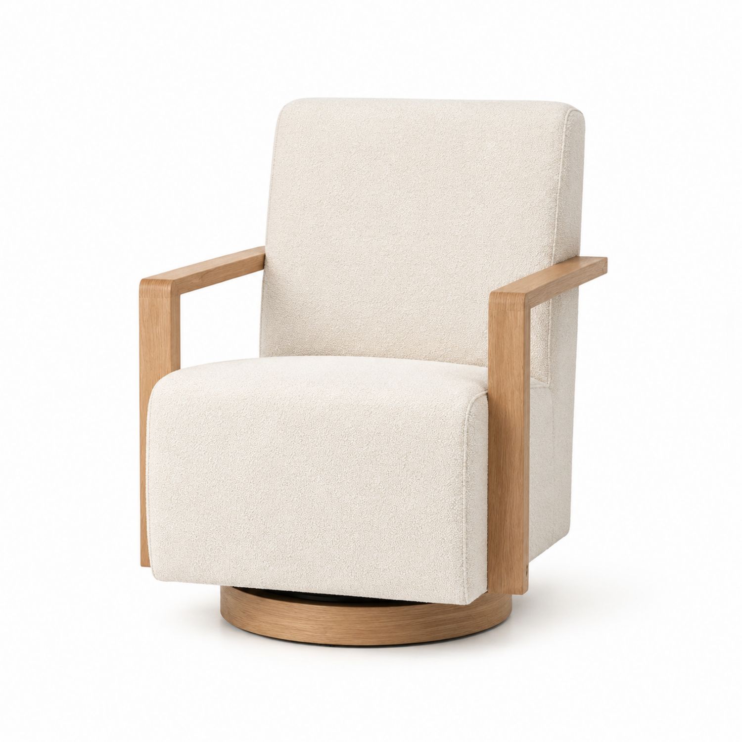 Fauteuil pivotant en tissu Crème et bois de chêne-solvirekan