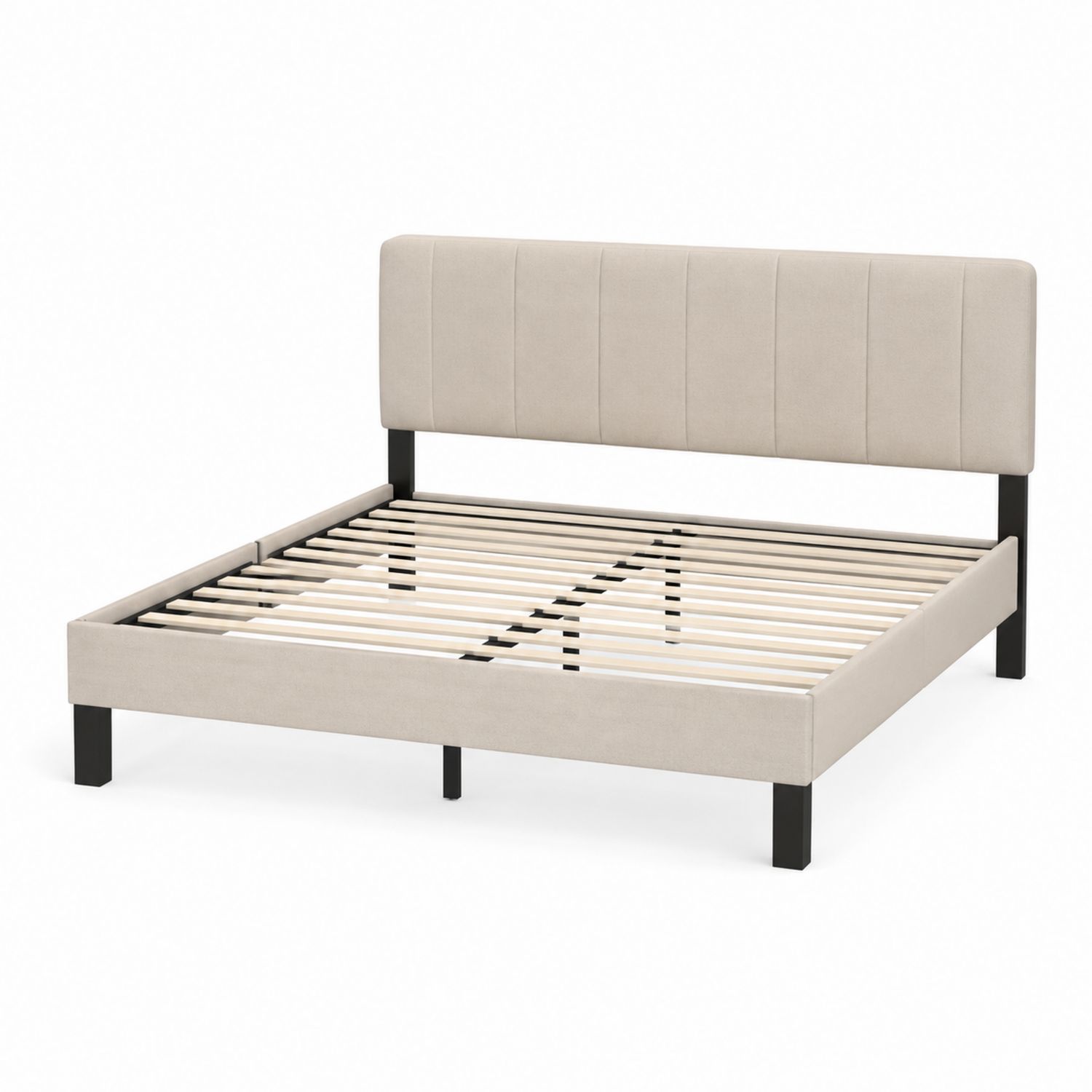 Lit en métal avec tête de lit en tissu de 140x200 cm Beige-solvirekan