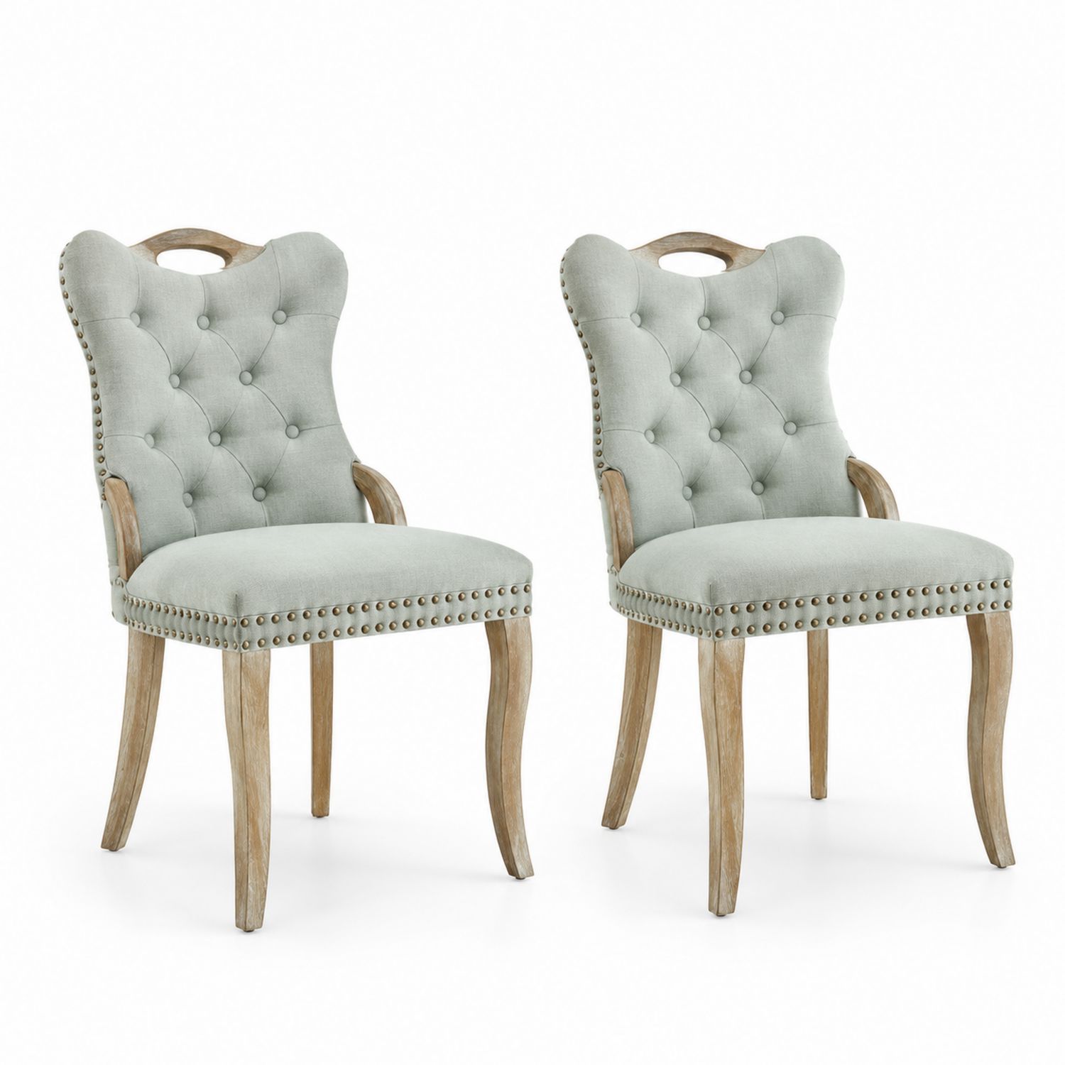 Chaises en bois et tissu de lin avec dossier capitonné-solvirekan