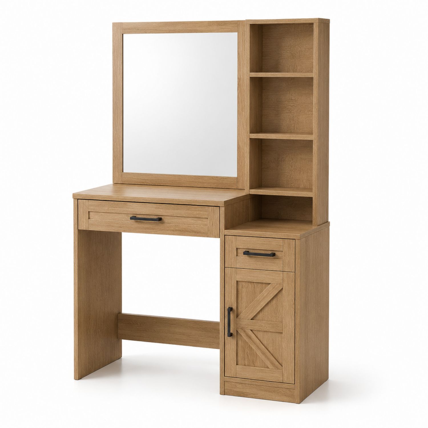 Coiffeuse en Bois avec Miroir et Étagères Chêne Clair-solvirekan