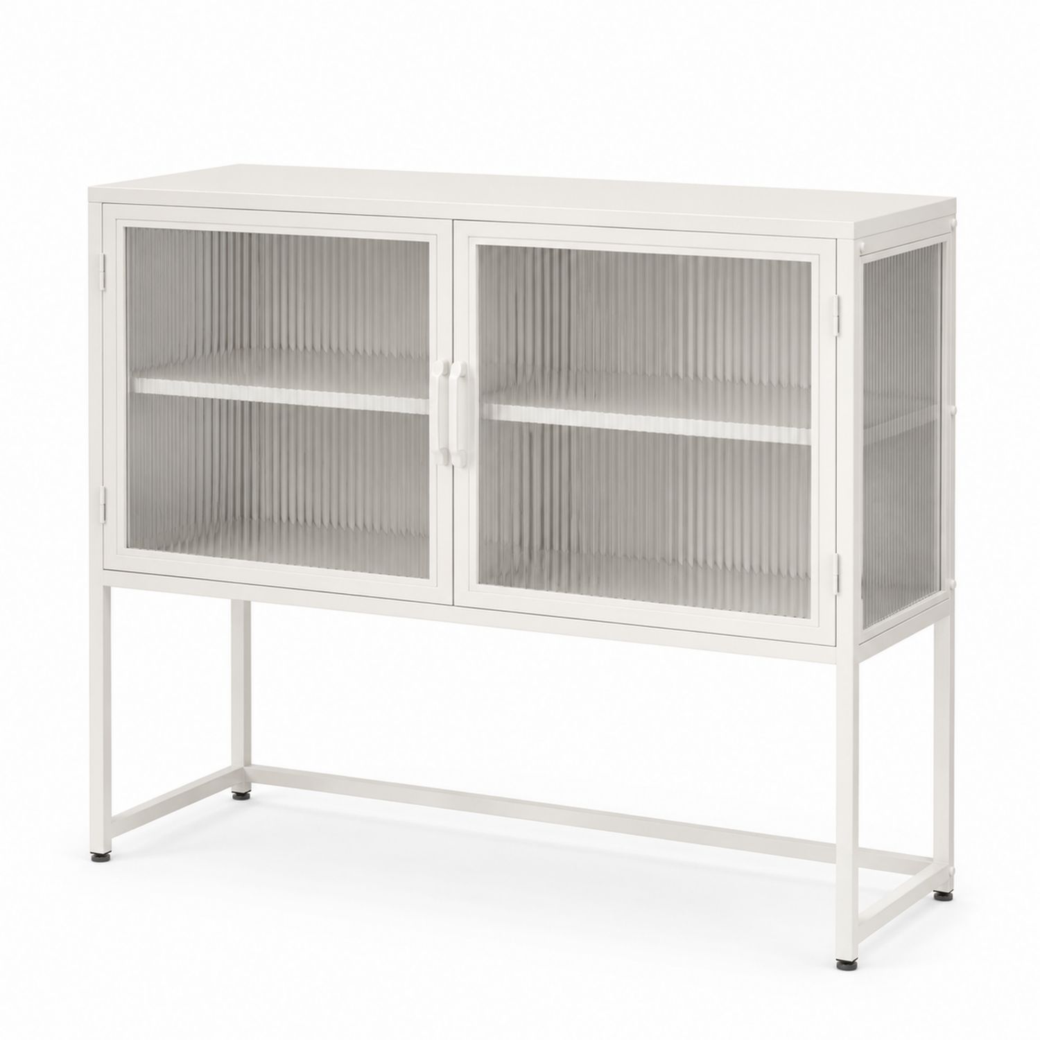 Buffet en métal blanc avec portes en verre cannelé 120x40x75 cm-solvirekan