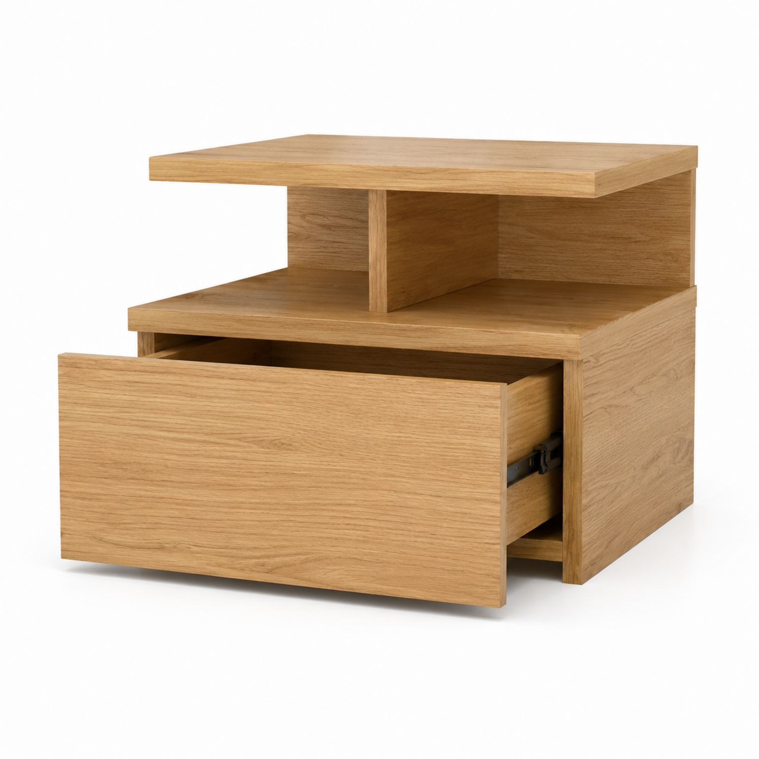 Table de chevet en chêne avec tiroir et étagère-solvirekan