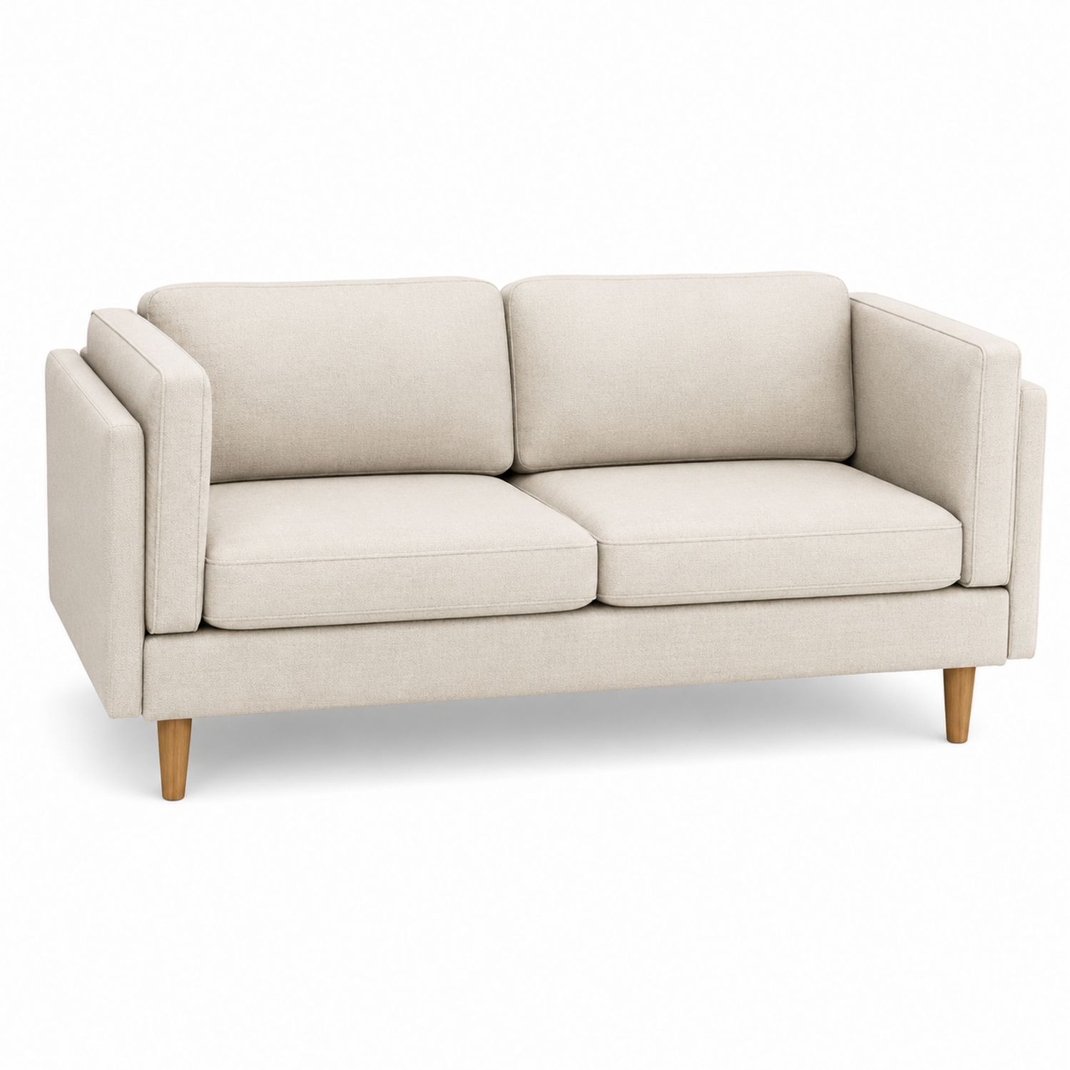 Canapé 3 places en tissu polyester beige avec pieds en bois massif-solvirekan