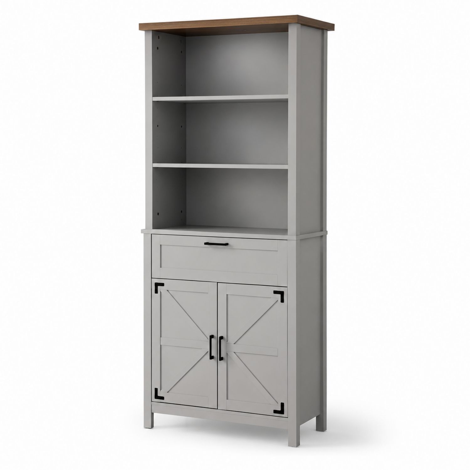 Bibliothèque en bois avec étagères 3 niveaux Gris et Chêne 180 cm-solvirekan