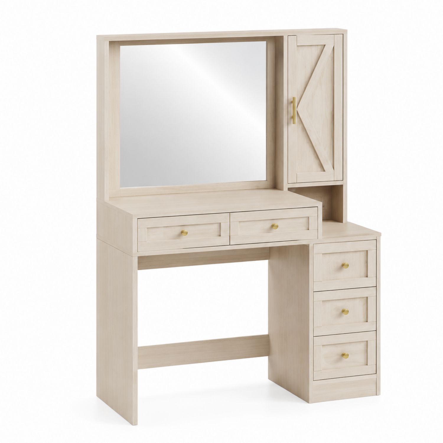 Coiffeuse en Bois avec Miroir et Tiroirs Beige-solvirekan