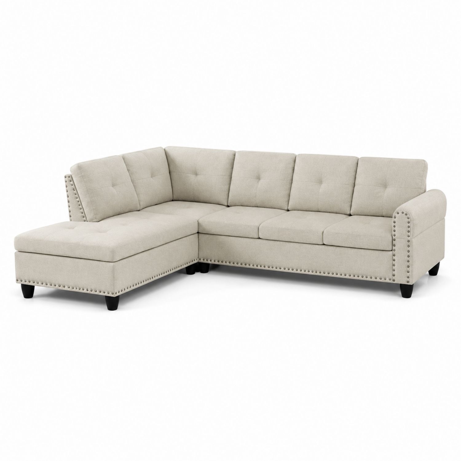 Canapé d'angle en tissu polyester beige-solvirekan