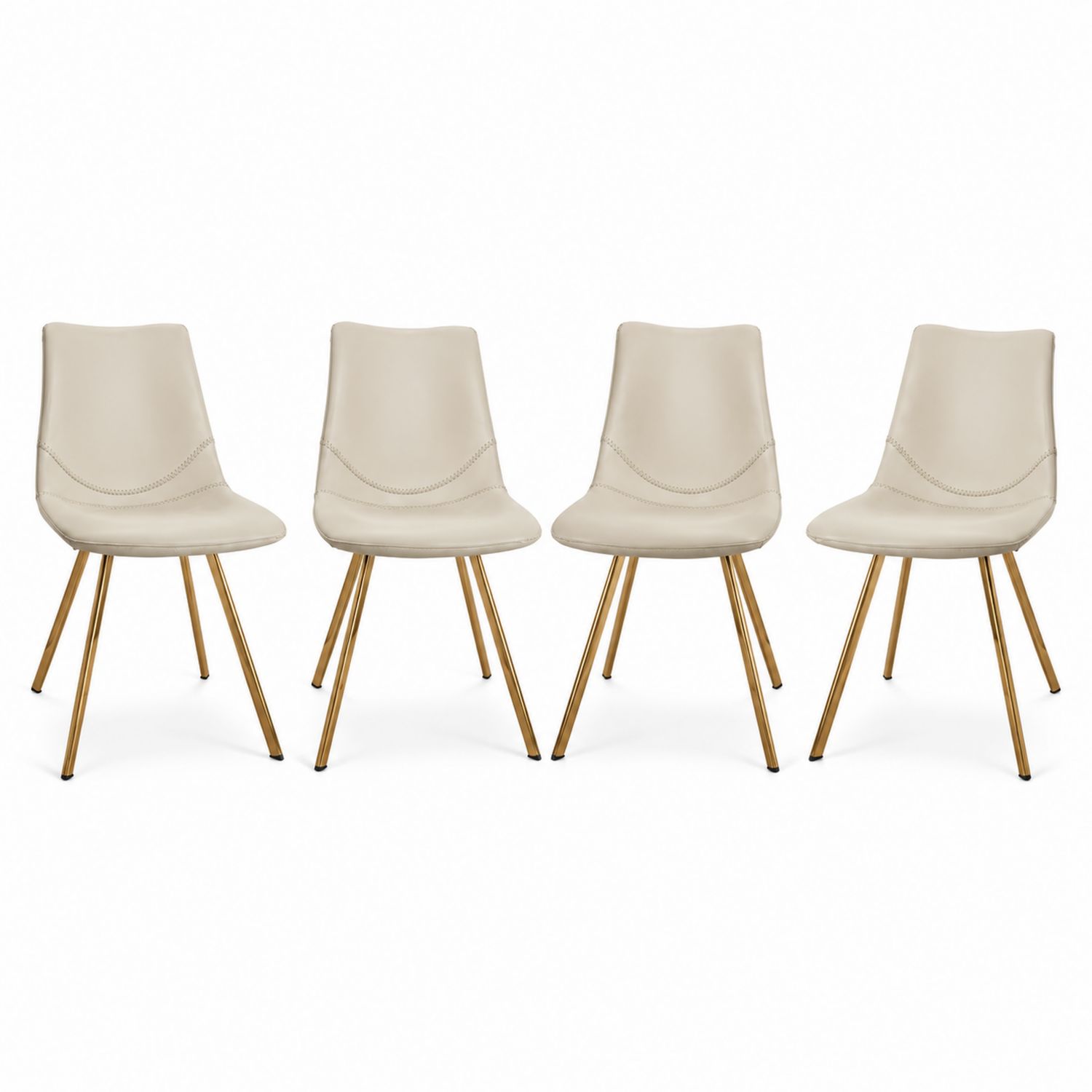 Lot de 4 chaises en cuir synthétique beige avec pieds en métal doré-solvirekan