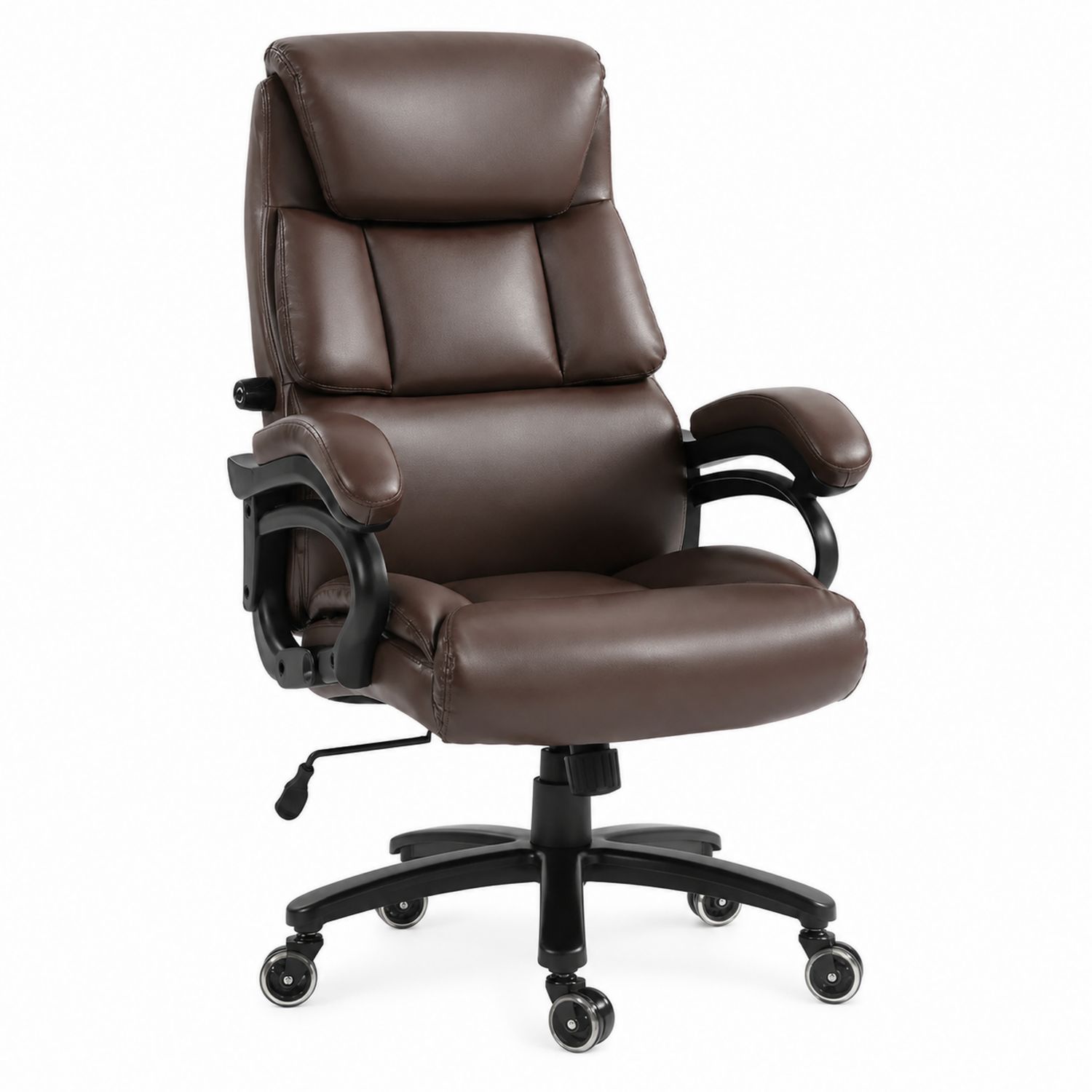 Chaise de bureau en cuir PU marron avec accoudoirs réglables-solvirekan