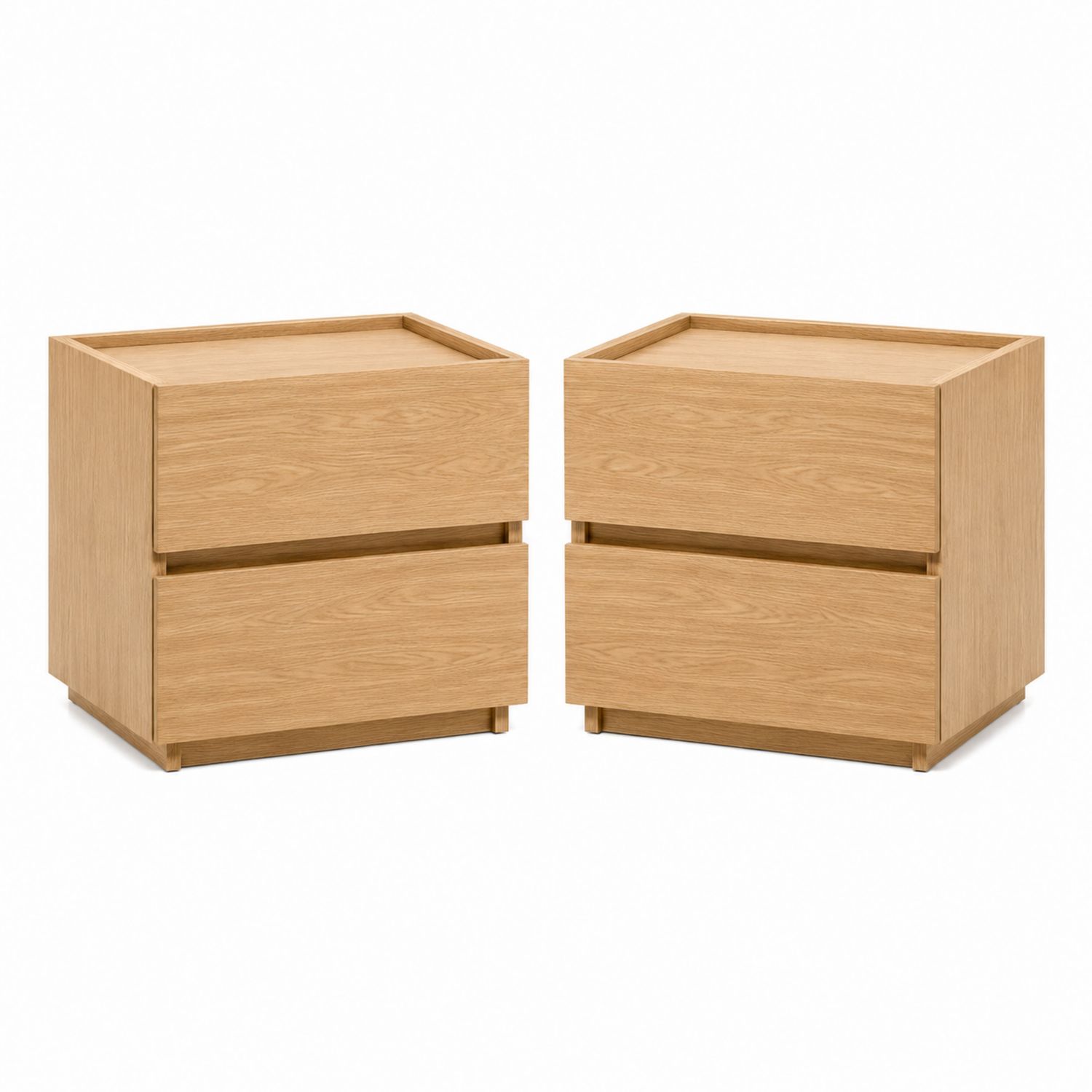 Tables de chevet en bois avec 2 tiroirs, ensemble de 2 pièces, Chêne clair-solvirekan