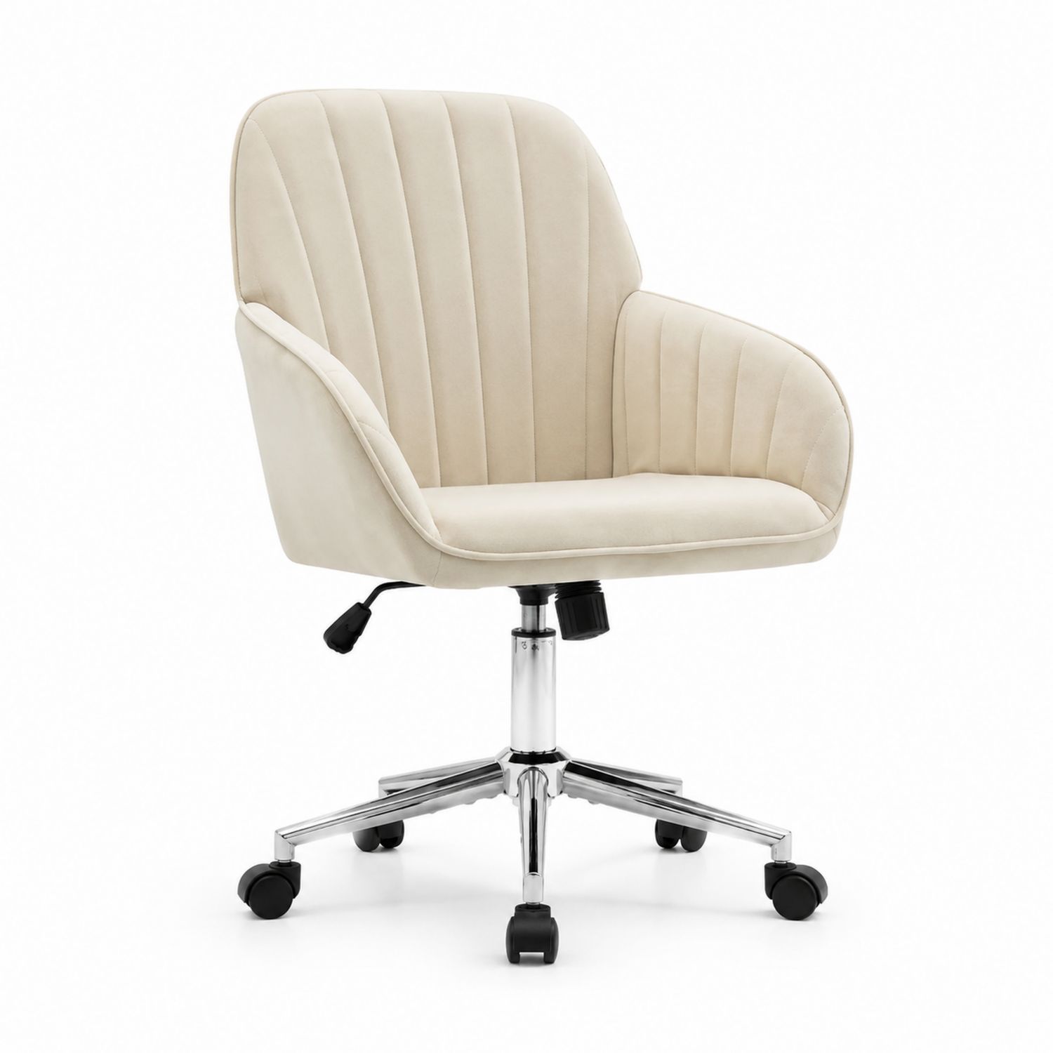 Chaise de bureau en velours crème avec base en métal-solvirekan